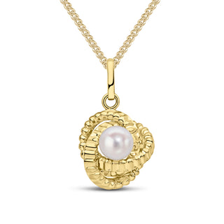 9ct Yellow Gold Textured Knot Pendant With 5mm Cultured Freshwater Pearl