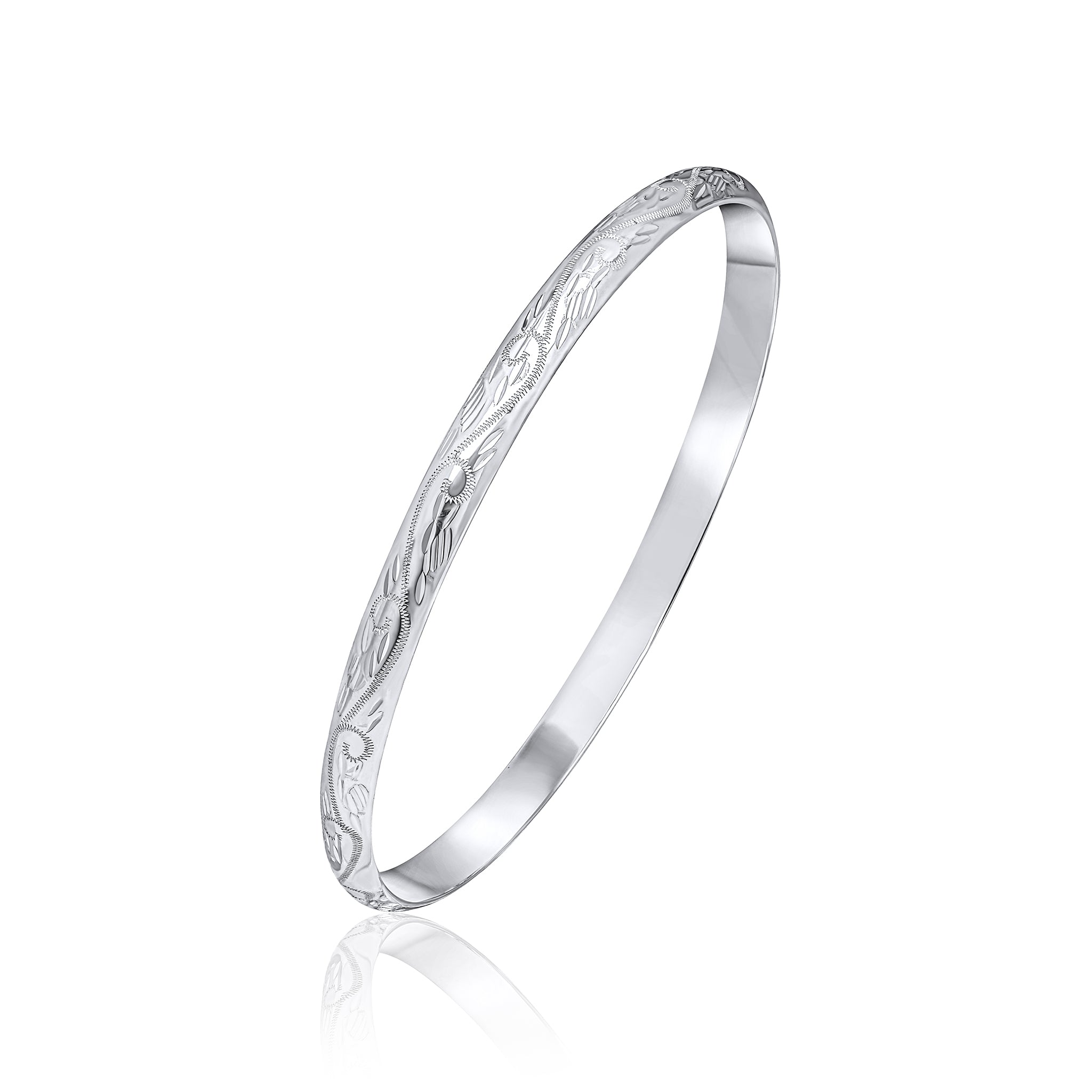 Silver 5mm Engraved Court Bangle