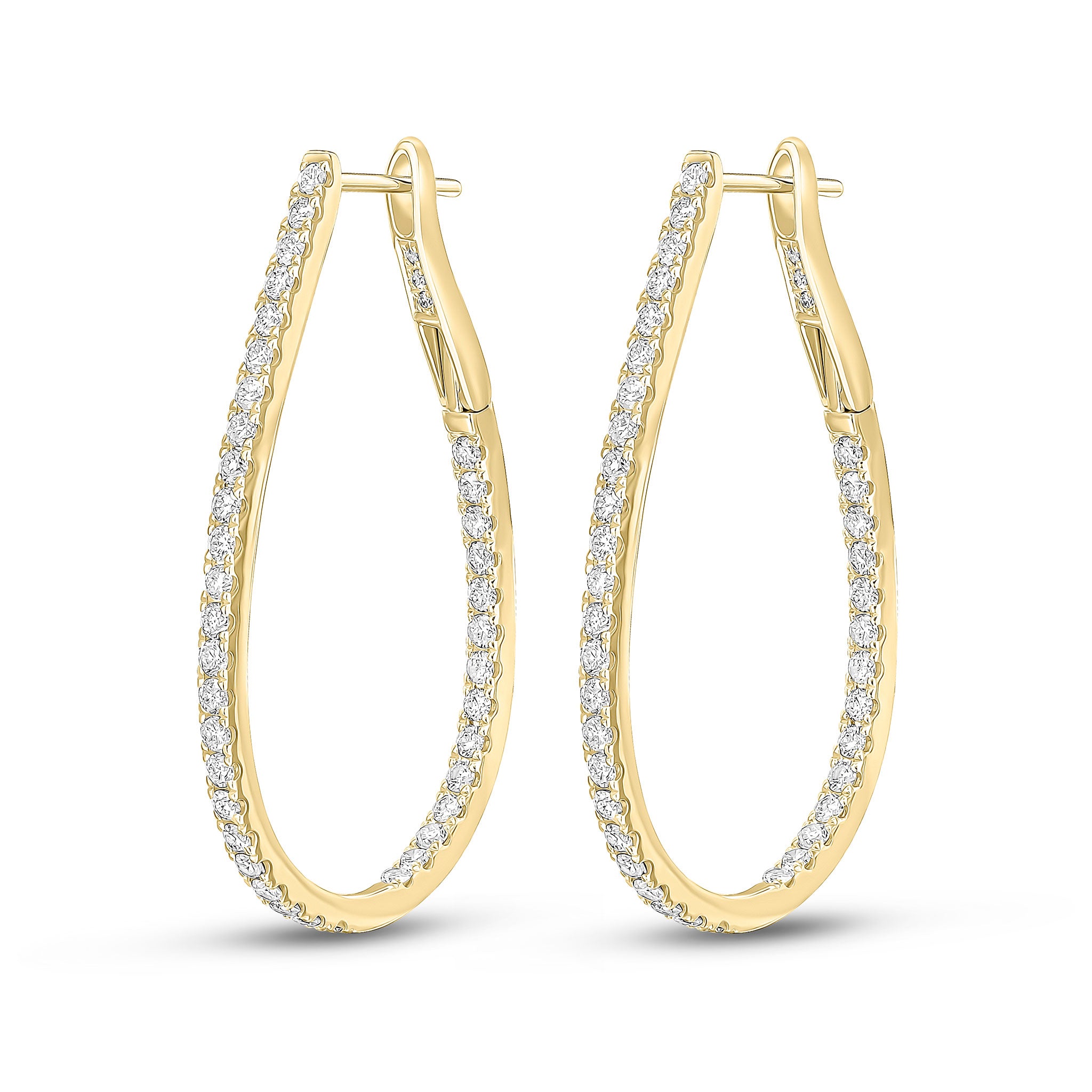 18ct Yellow Gold Round Diamond Claw Set Horseshoe Hoop Earrings 1.35ct