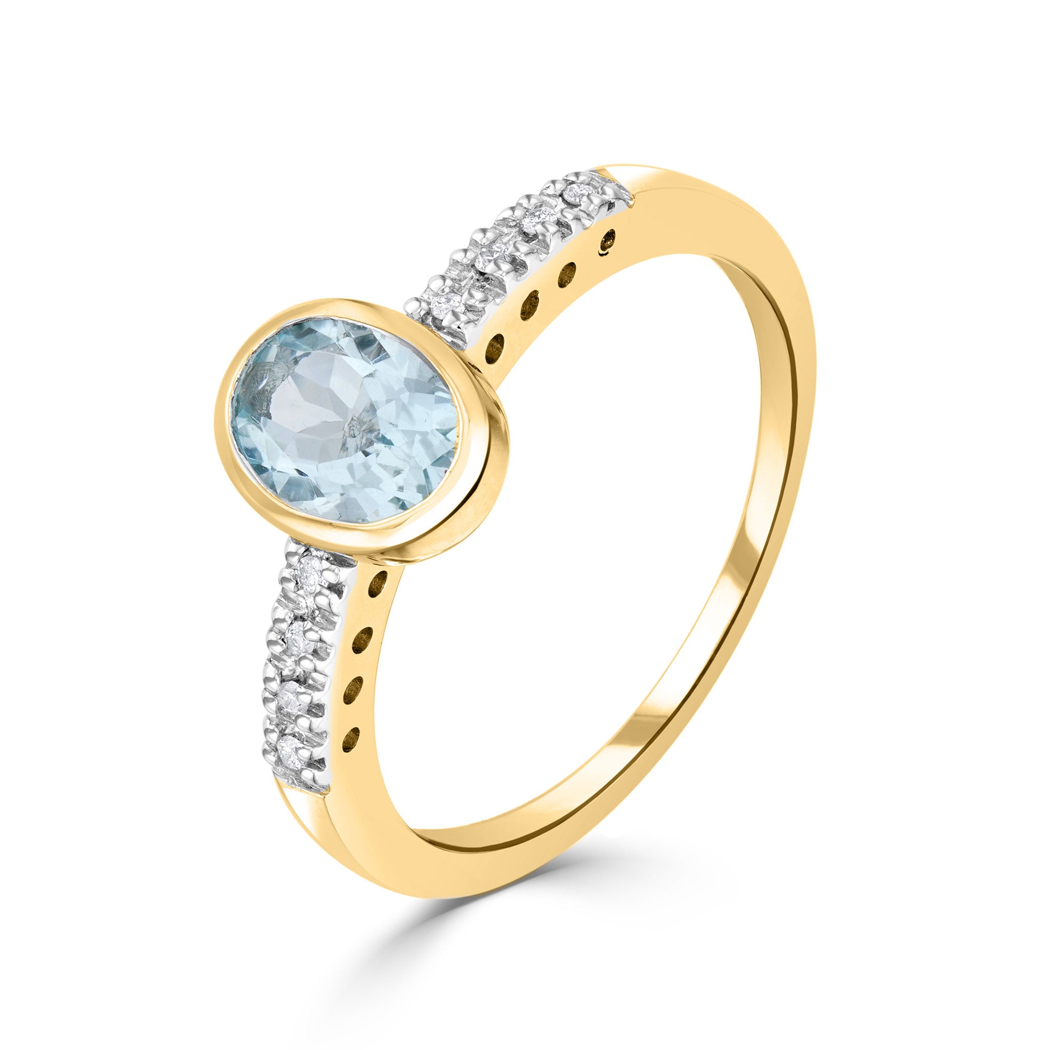9ct Yellow Gold Oval Aquamarine & Diamond S/S Rose Gold