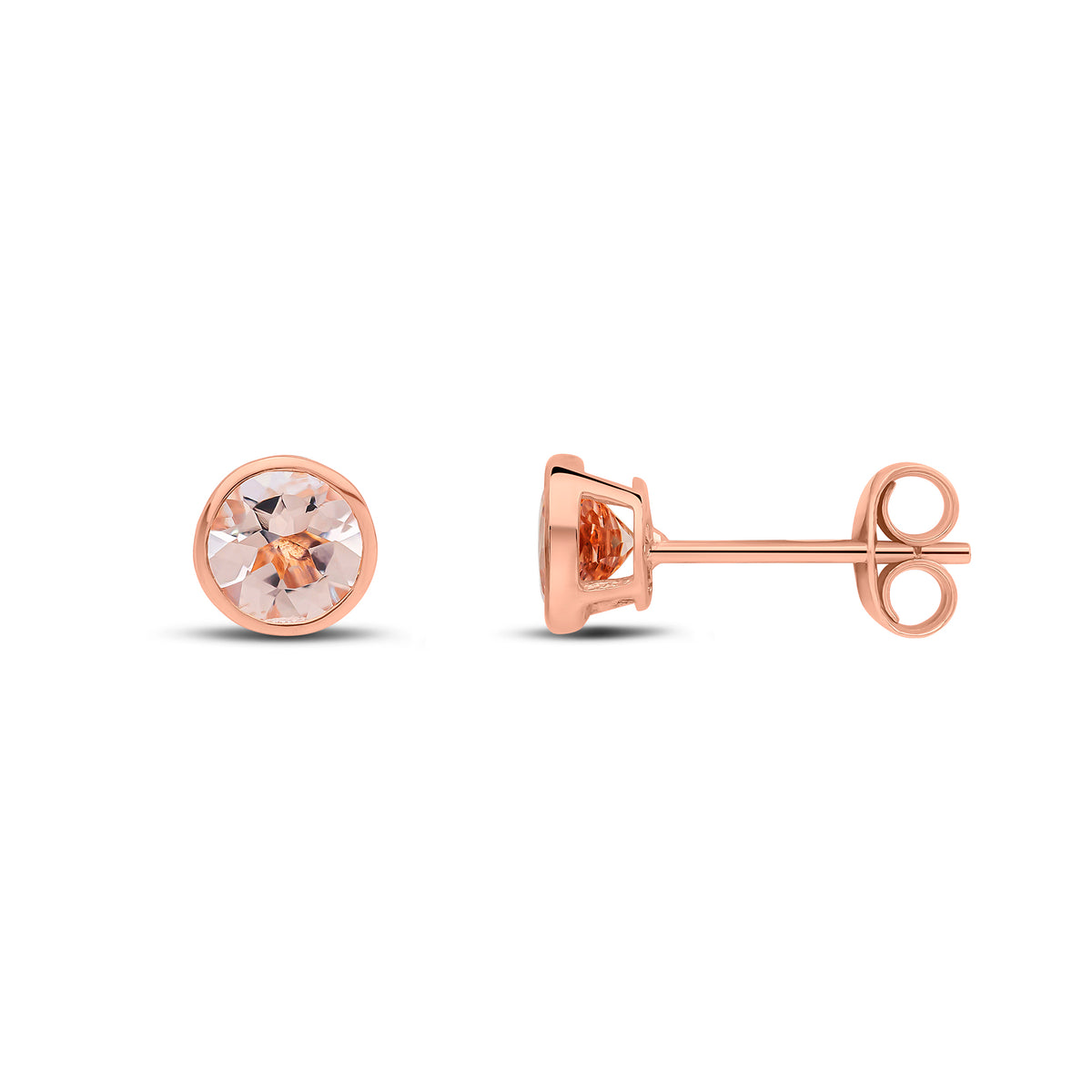 9ct Rose Gold 5mm Round Morganite Rubover Stud Earrings