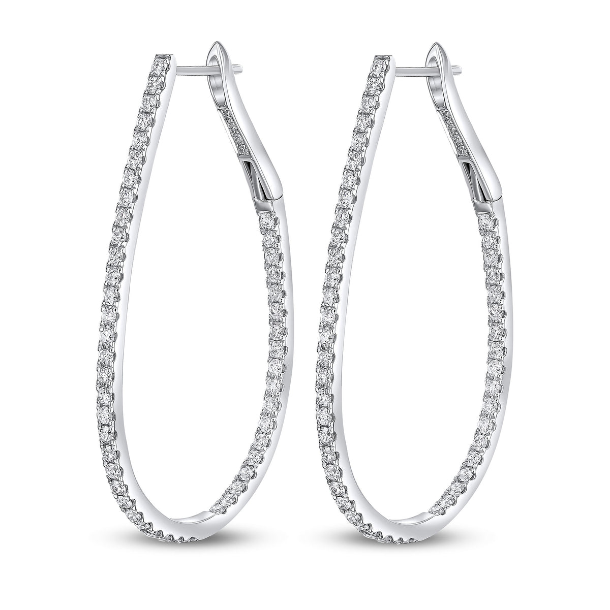 18ct White Gold Round Diamond Claw Set Horseshoe Hoop Earrings 1.50ct