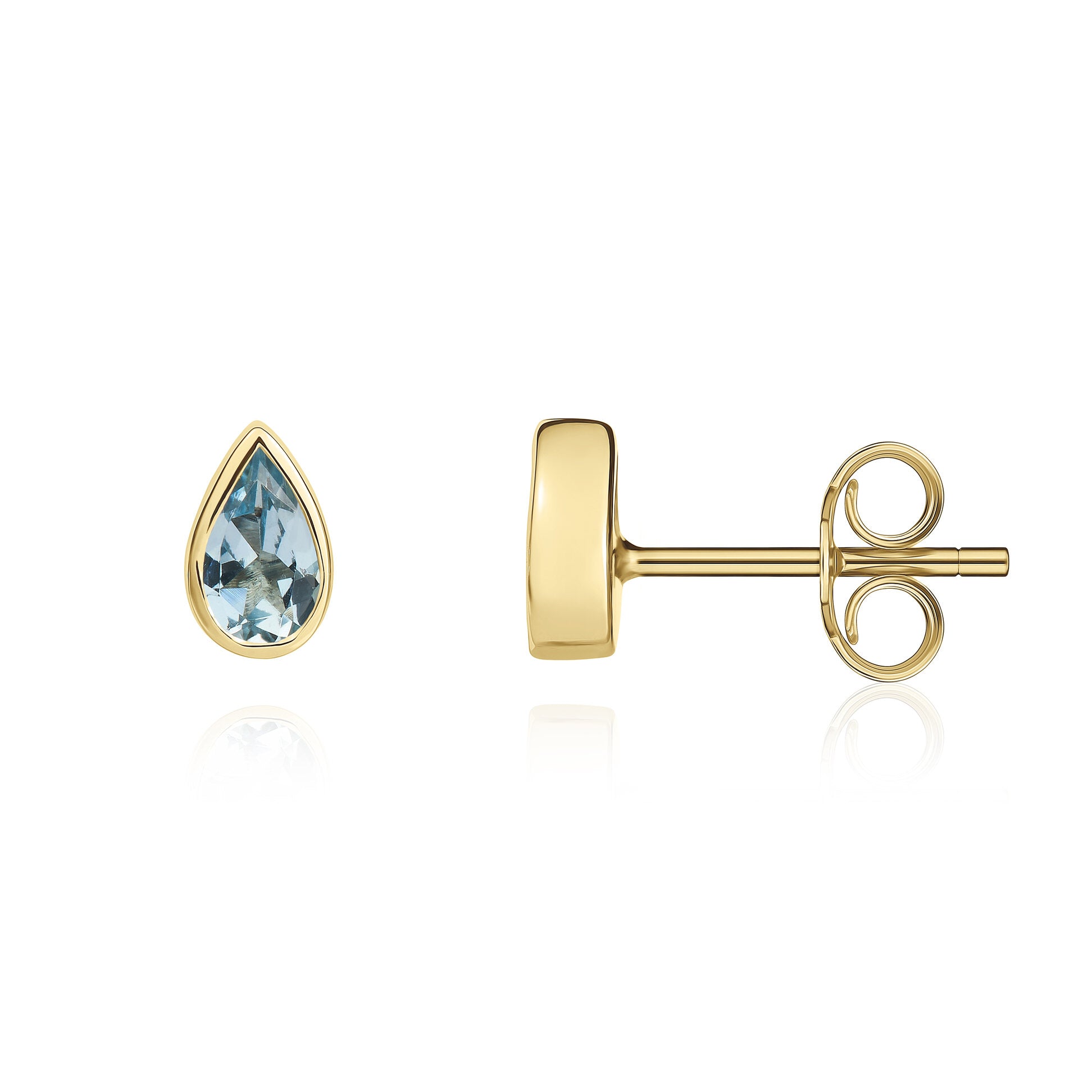 9ct Yellow Gold 5x3 Pear Shape Aquamarine Rubover Set Earrings