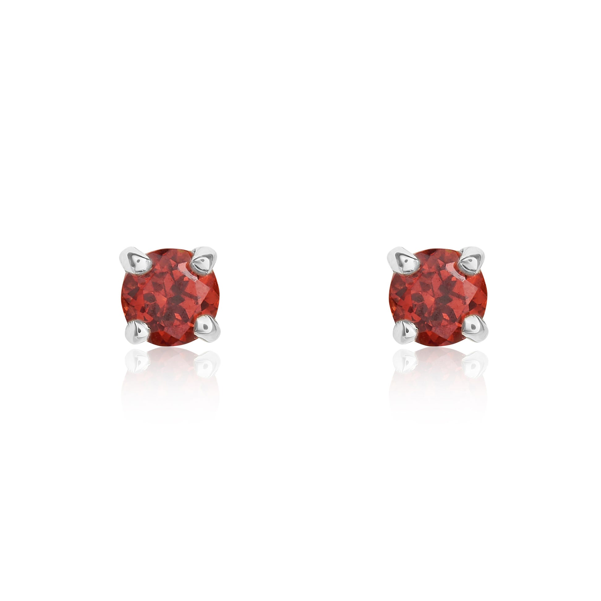 9ct White Gold 3mm Round Garnet 4 Claw Stud Earrings