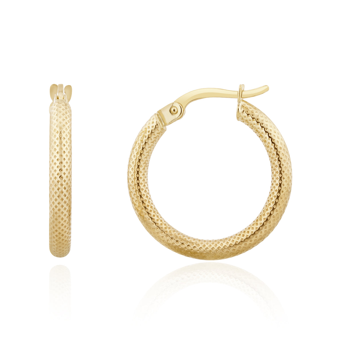 9ct Yellow Gold Text Round Hoop Earrings