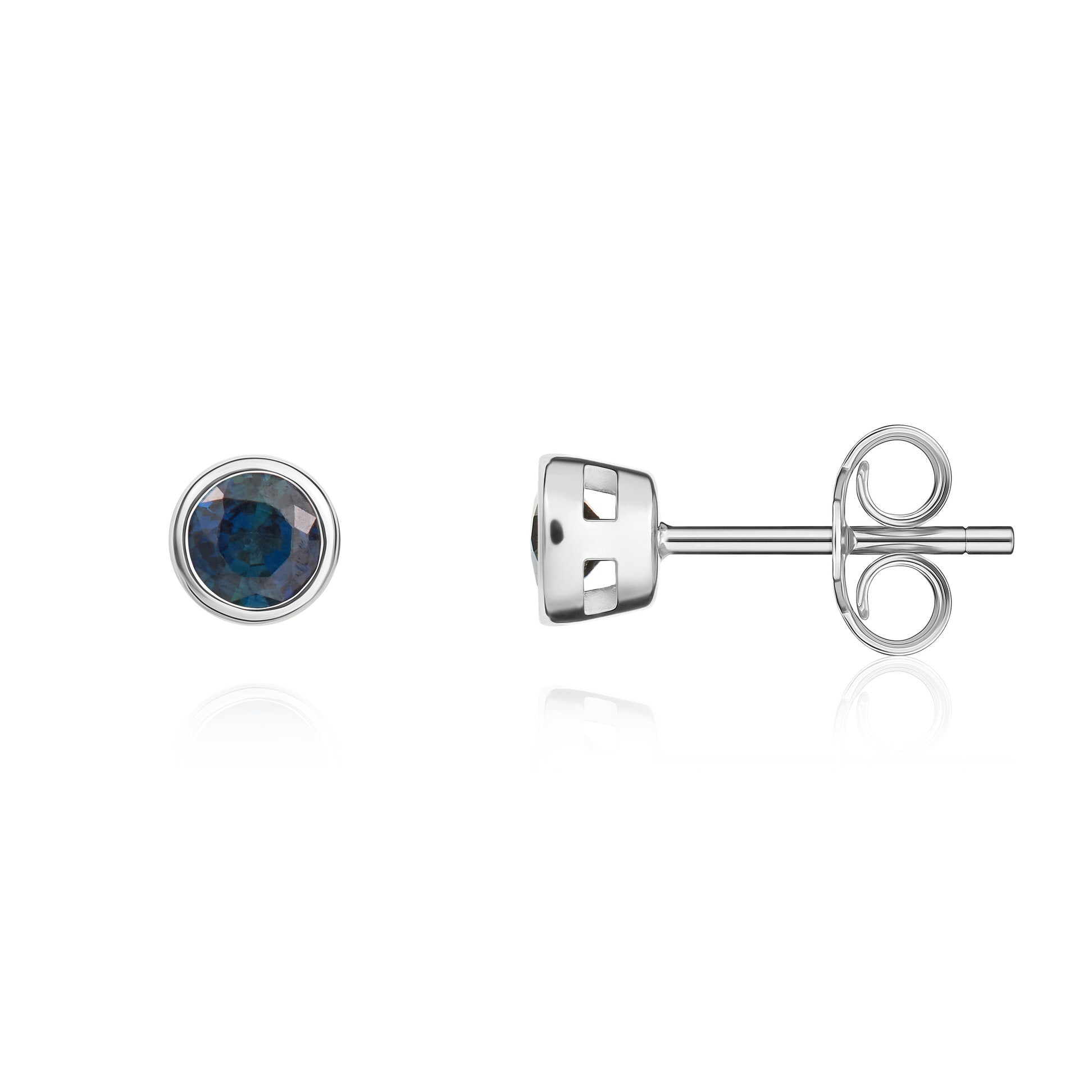 9ct white gold 3mm Round Sapphire Rubover Earrings