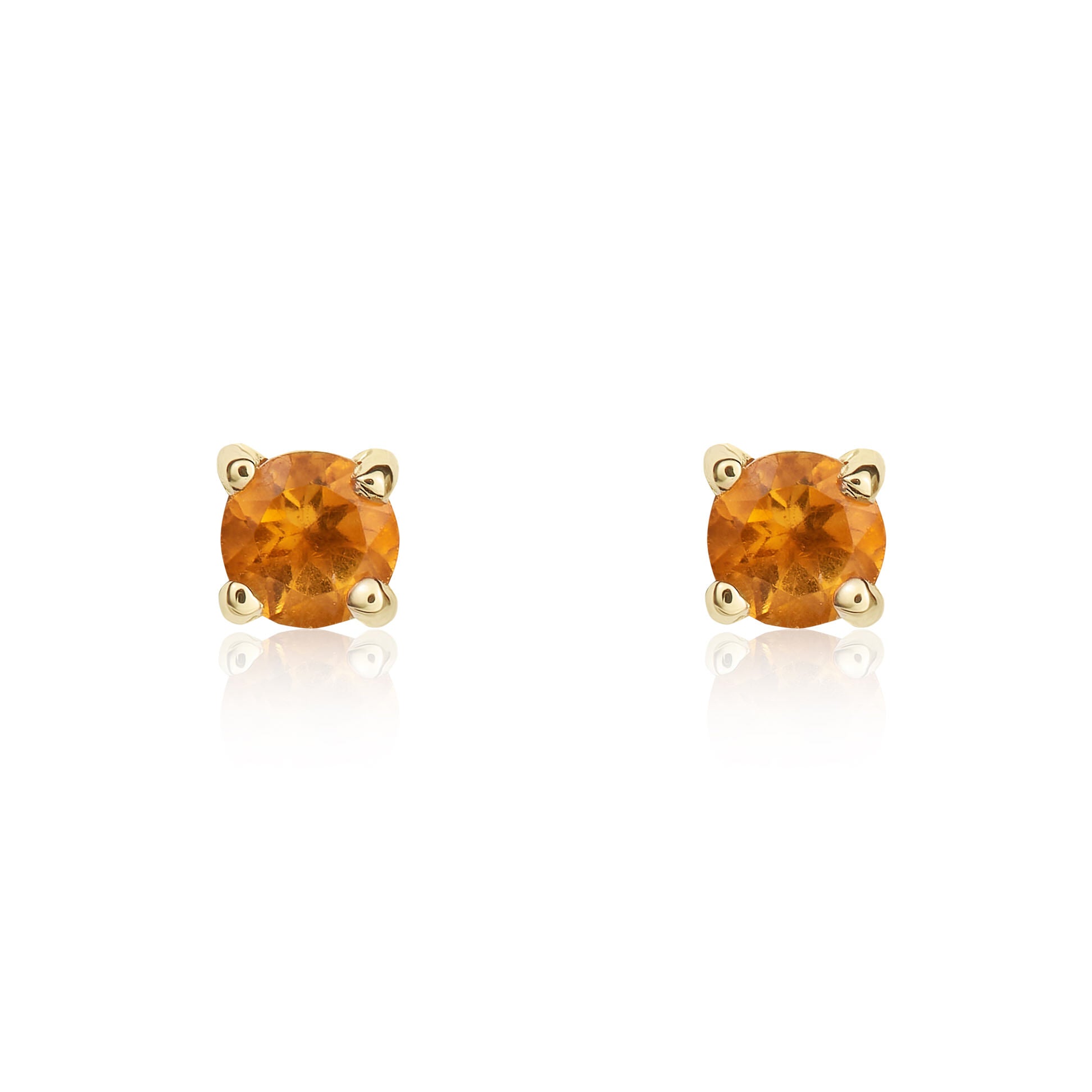 9ct Yellow Gold 3mm Round Citrine 4 Claw Stud Earrings