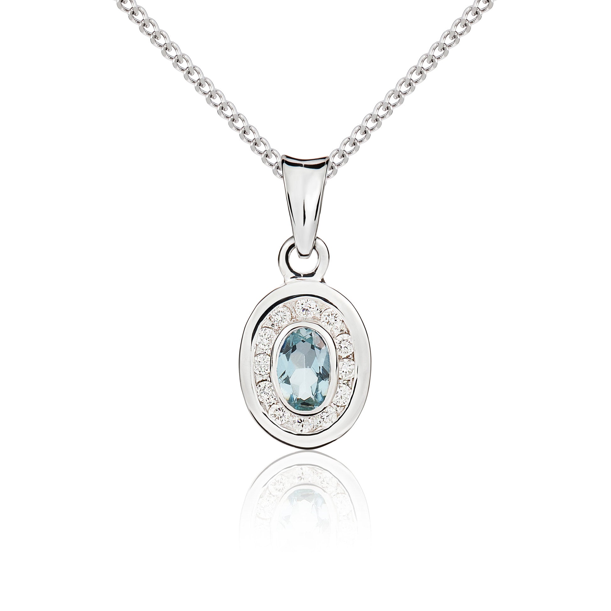 9ct White Gold Oval Aq & Diamond Cluster Pdt