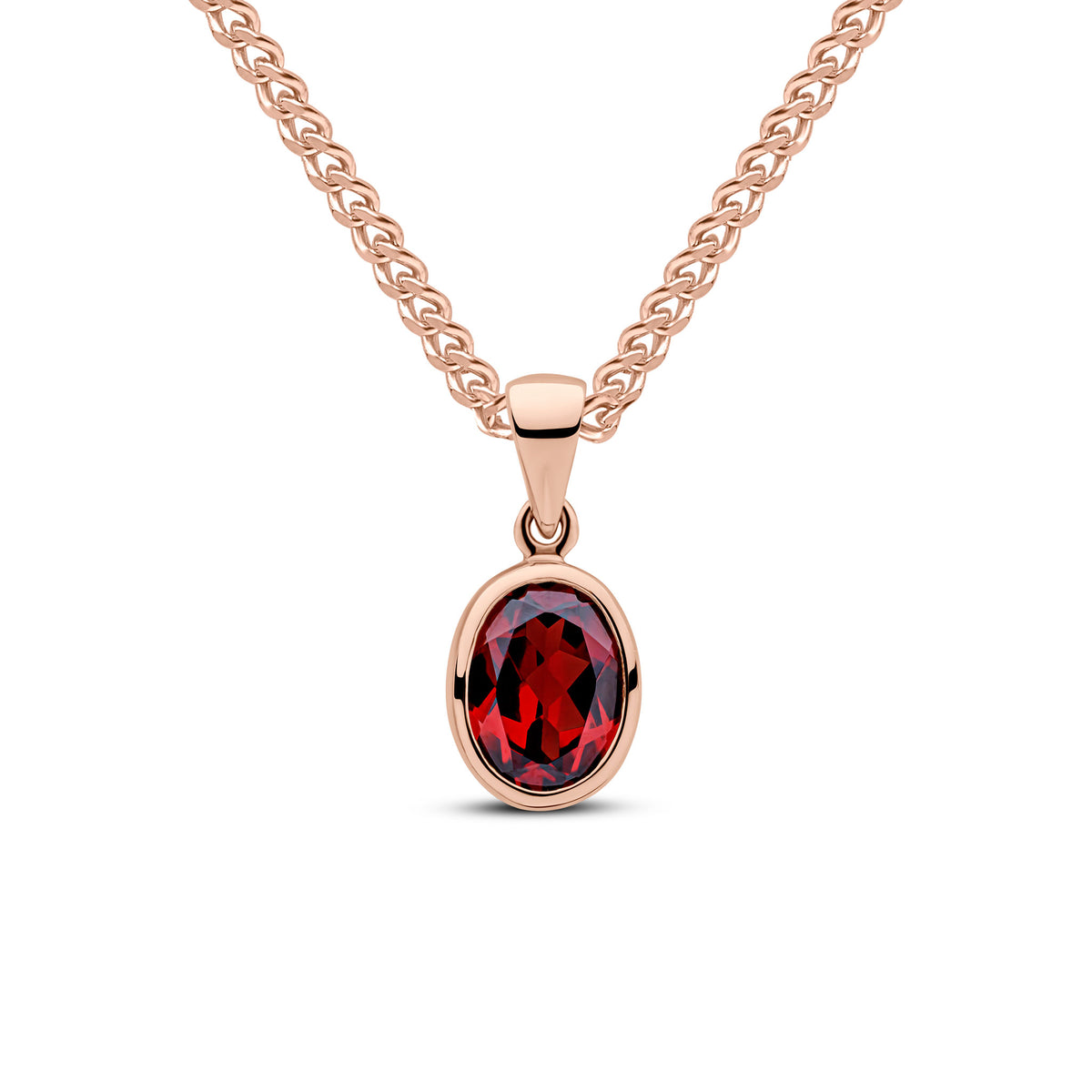 9ct Rose Gold 8x6 Oval Garnet Rubover Pendant