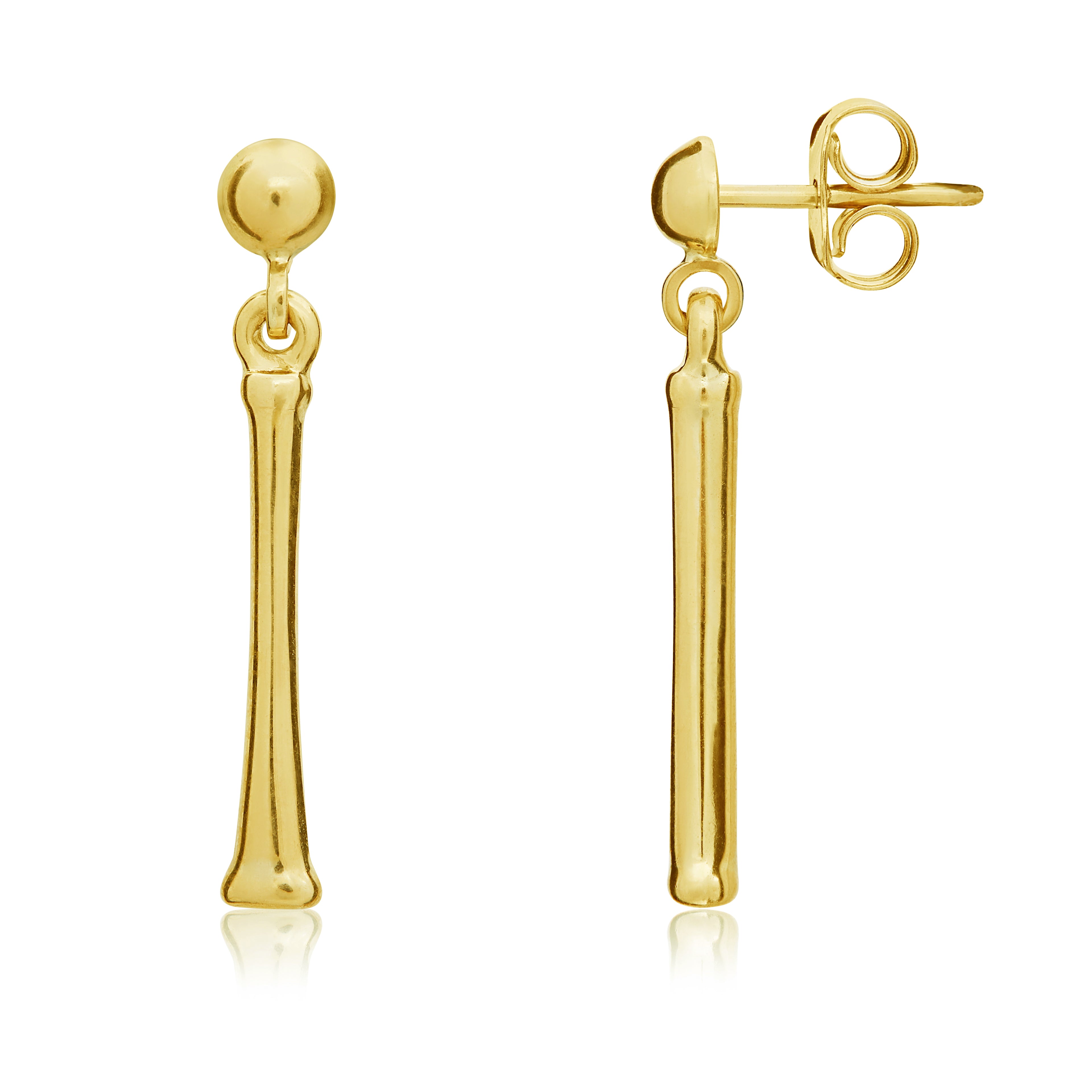 9ct Yellow Gold Polished Pillar Drop Earrings