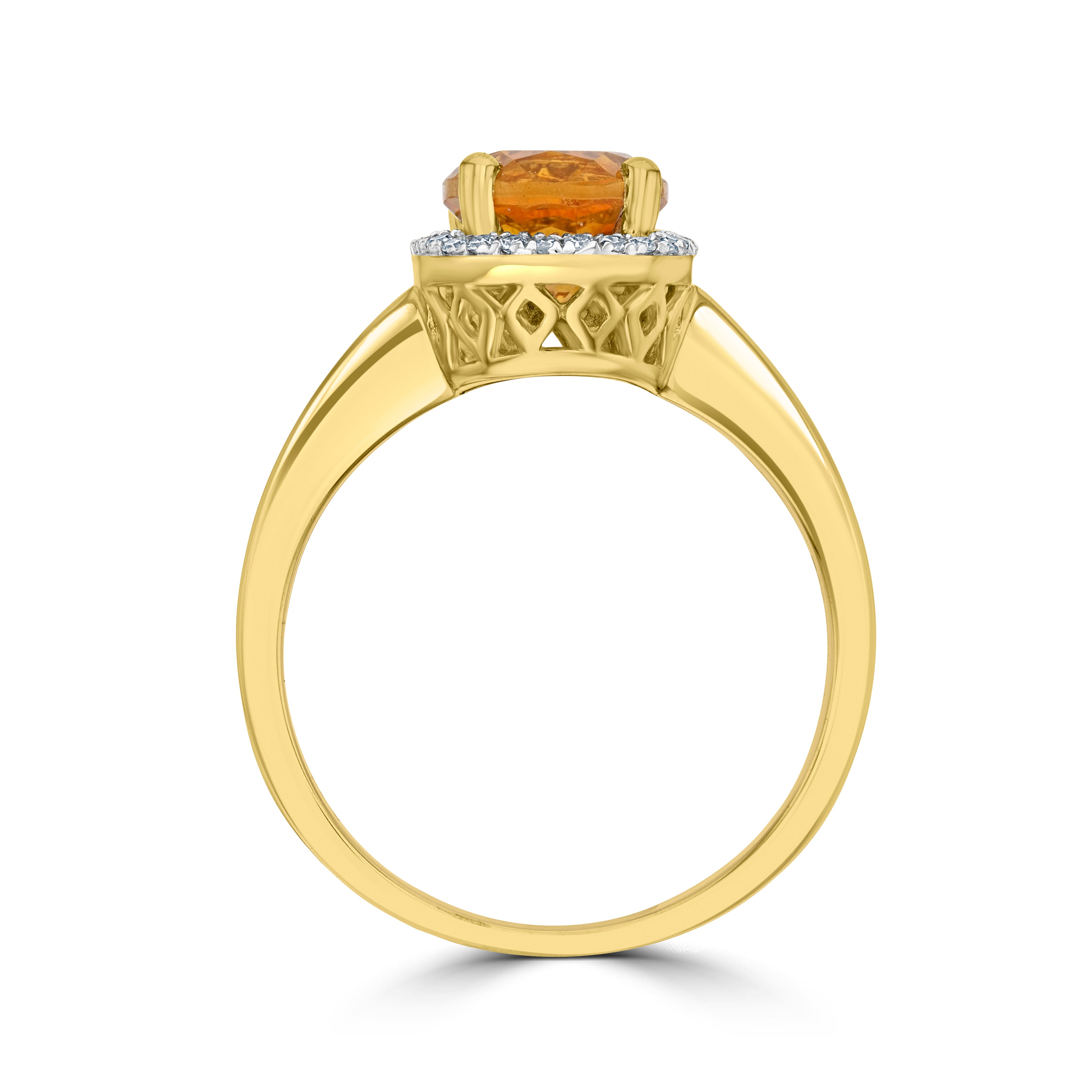 9CT YG 9X7 OVAL CITRINE AND DIAMOND CLAW SET CLUSTER RING. RHODIUM TO DIAMONDS 1