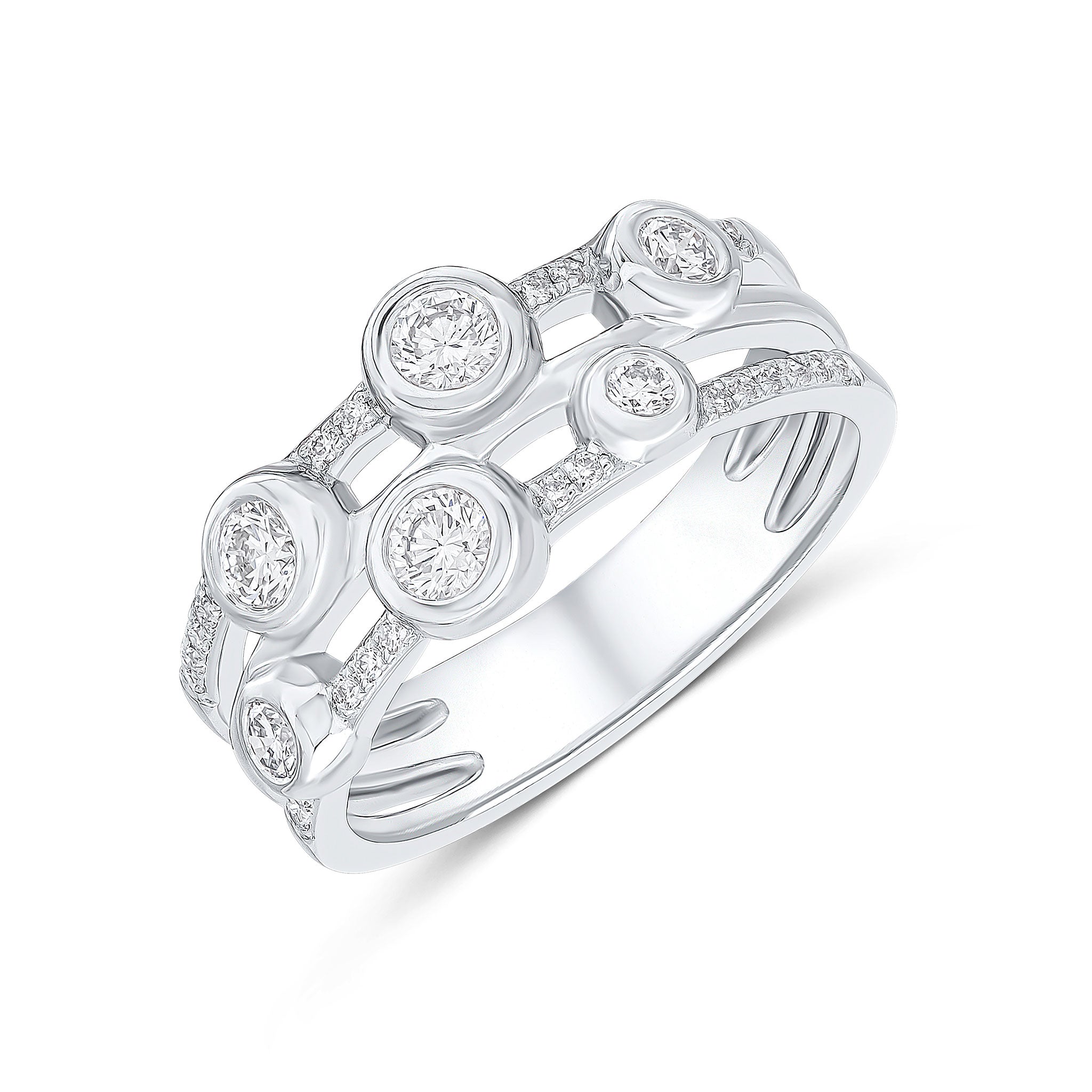 Platinum Round Diamond Ruobver and Grain Set 3 Row Bubble Ring
