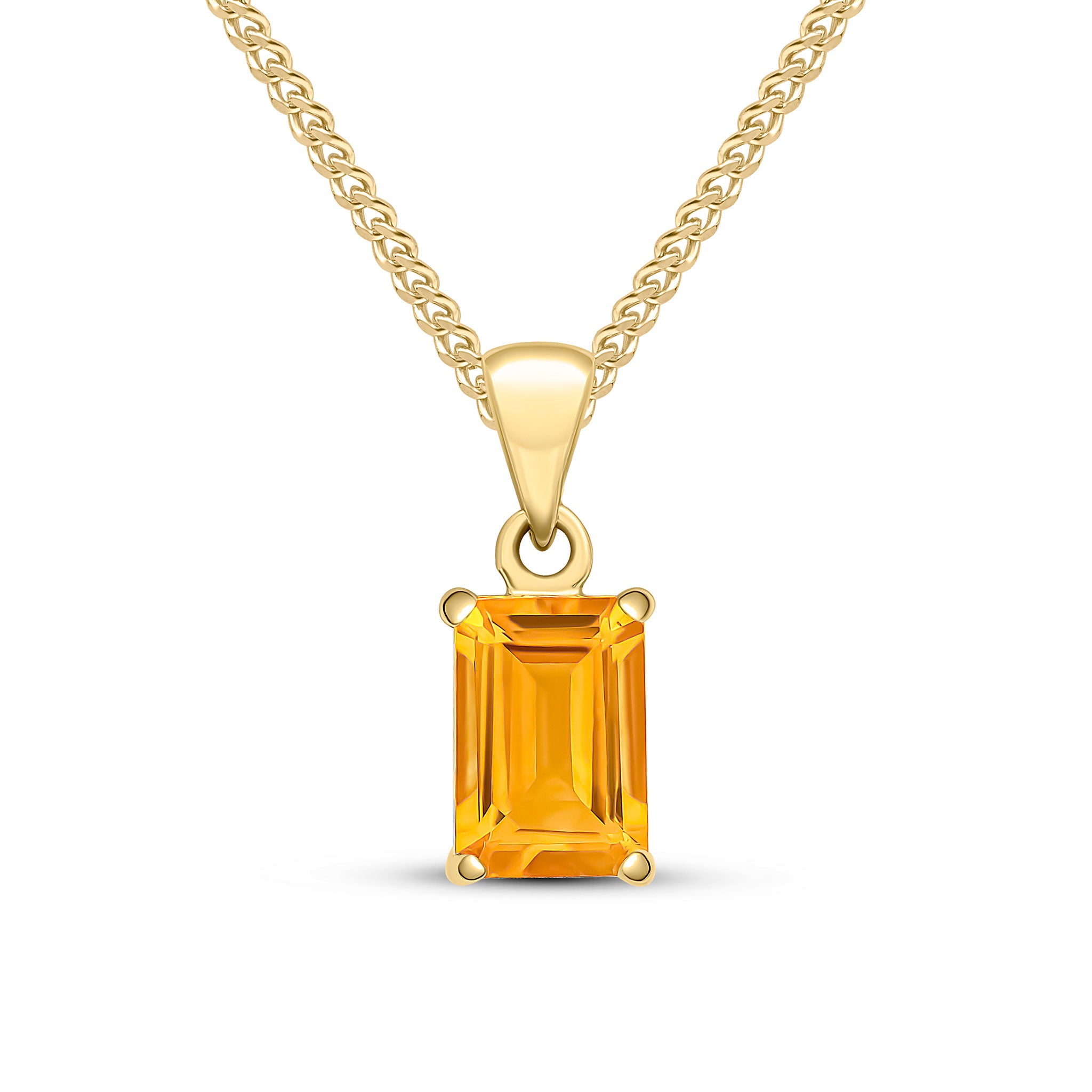 9ct Yellow Gold 7x5mm Octagon Citrine Claw Set Pendant