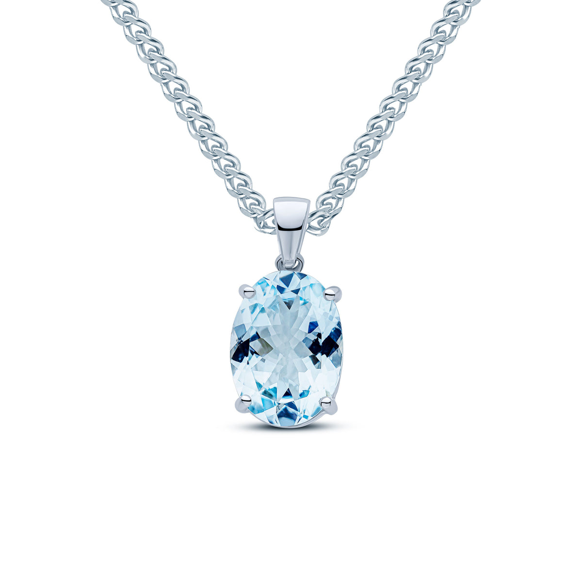 9ct White Gold 14x10 Oval Aquamarine Claw Set Pendant