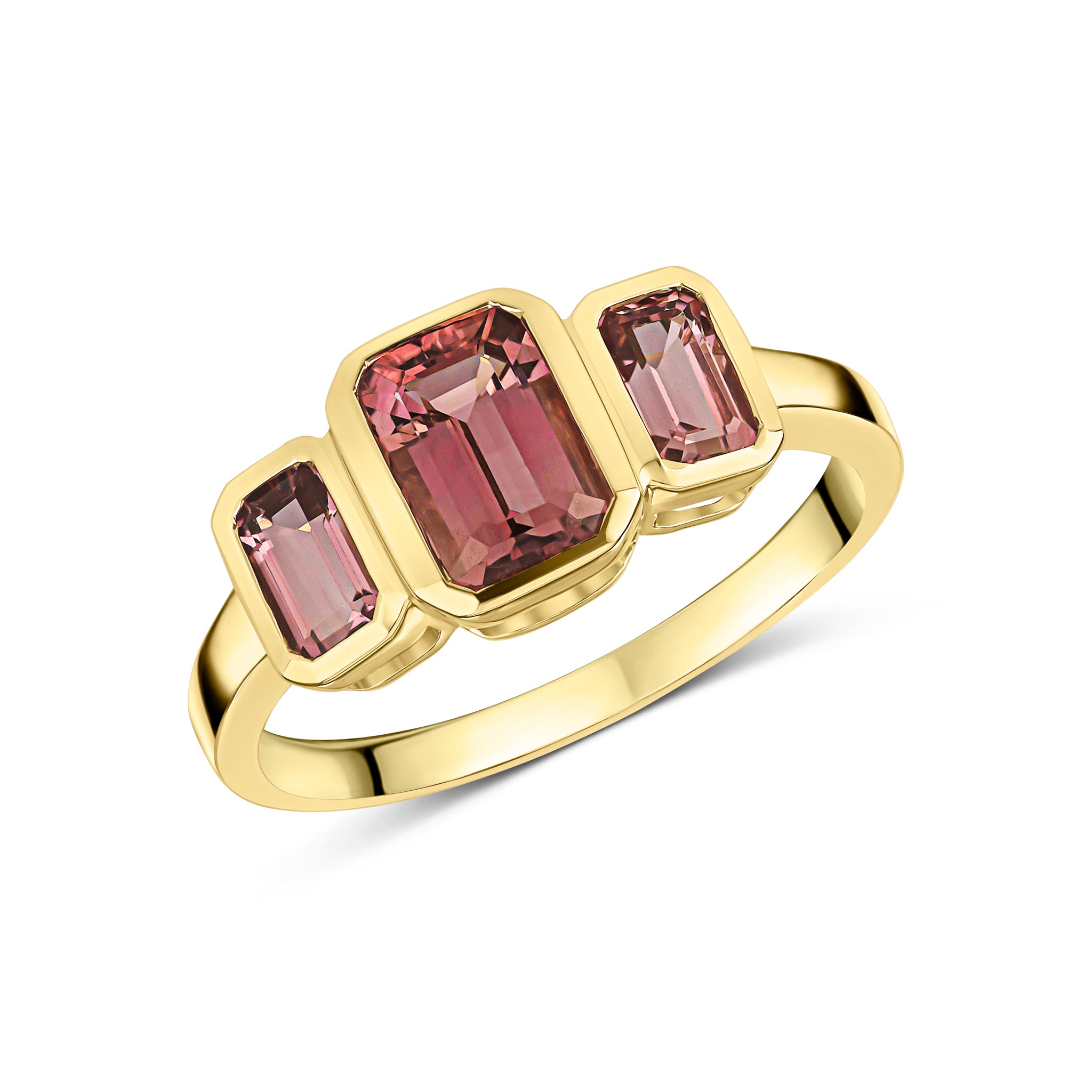9CT YG OCTAGON PINK TOURMALINE RUBOVER SET 3ST RING 1