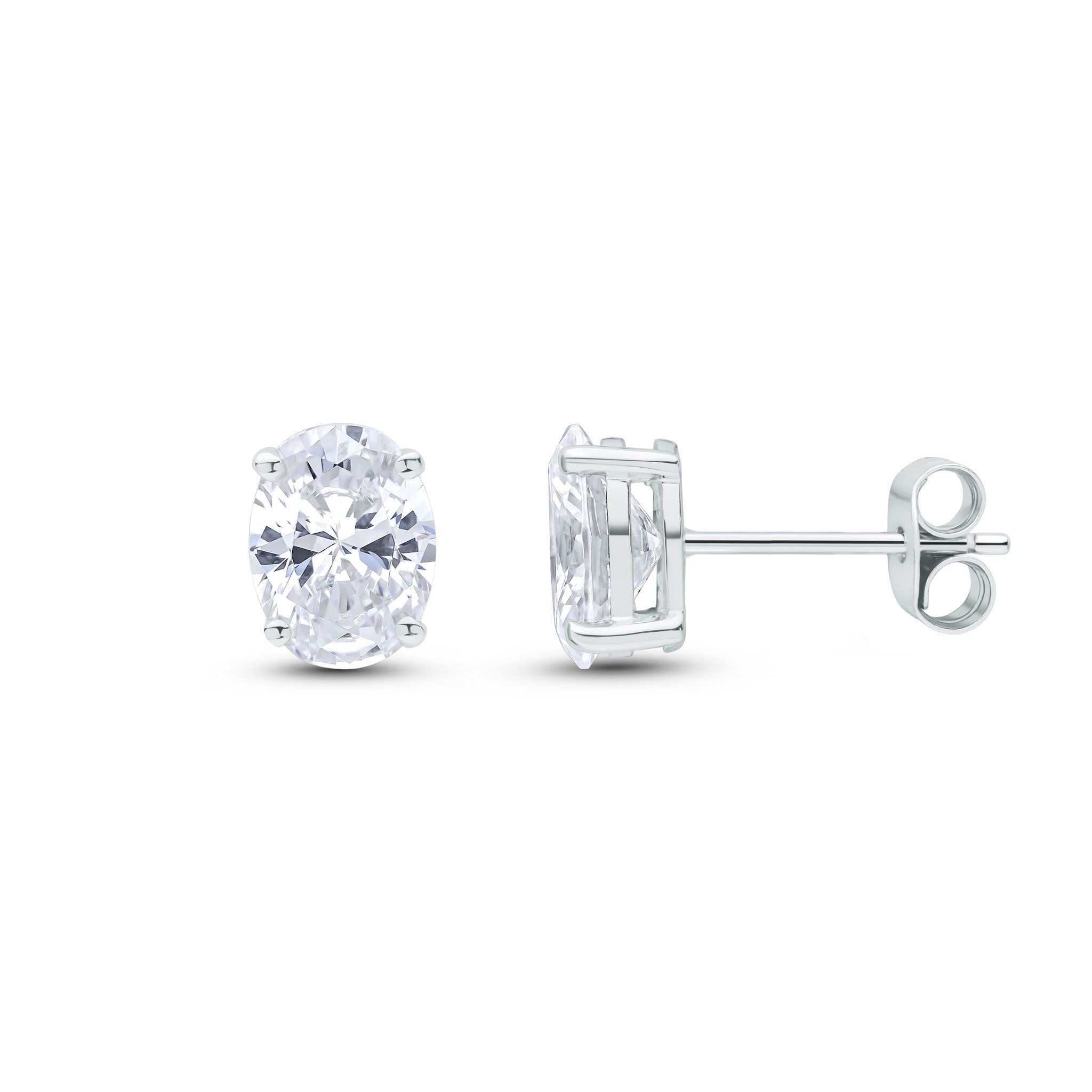 9ct White Gold 8x6 Oval CZ Claw Set Earrings