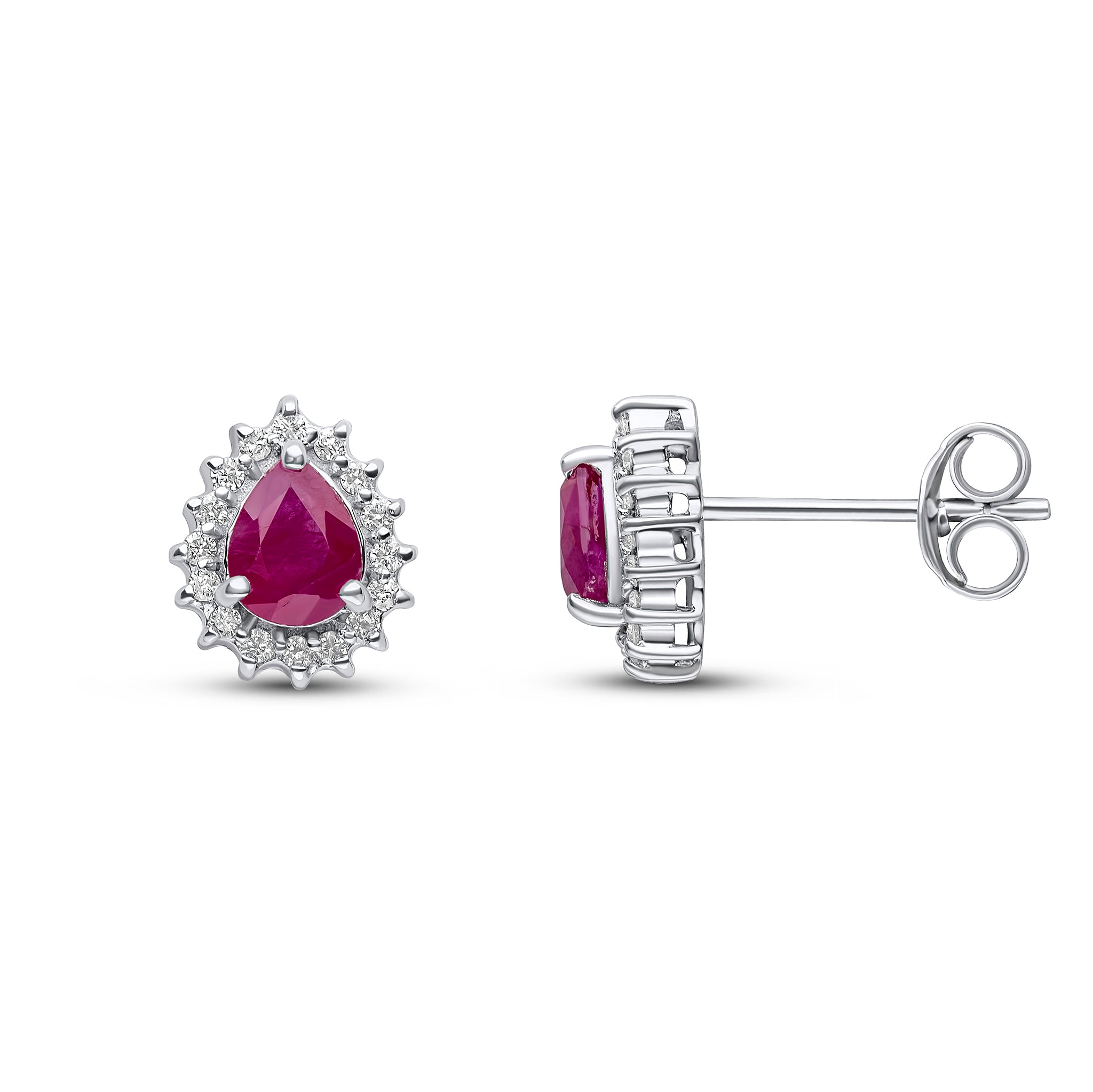 9ct White Gold Pear Ruby & Diamond Cluster Er