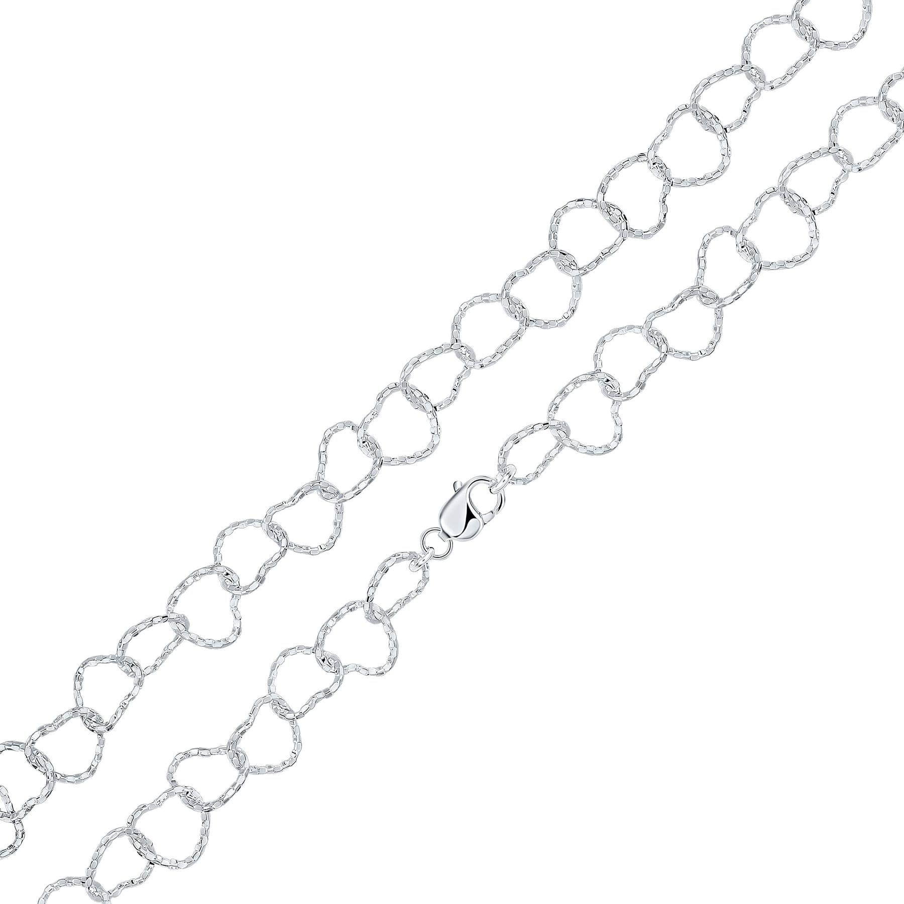 925 Sterling Silver Facet Heart Links Design Chain