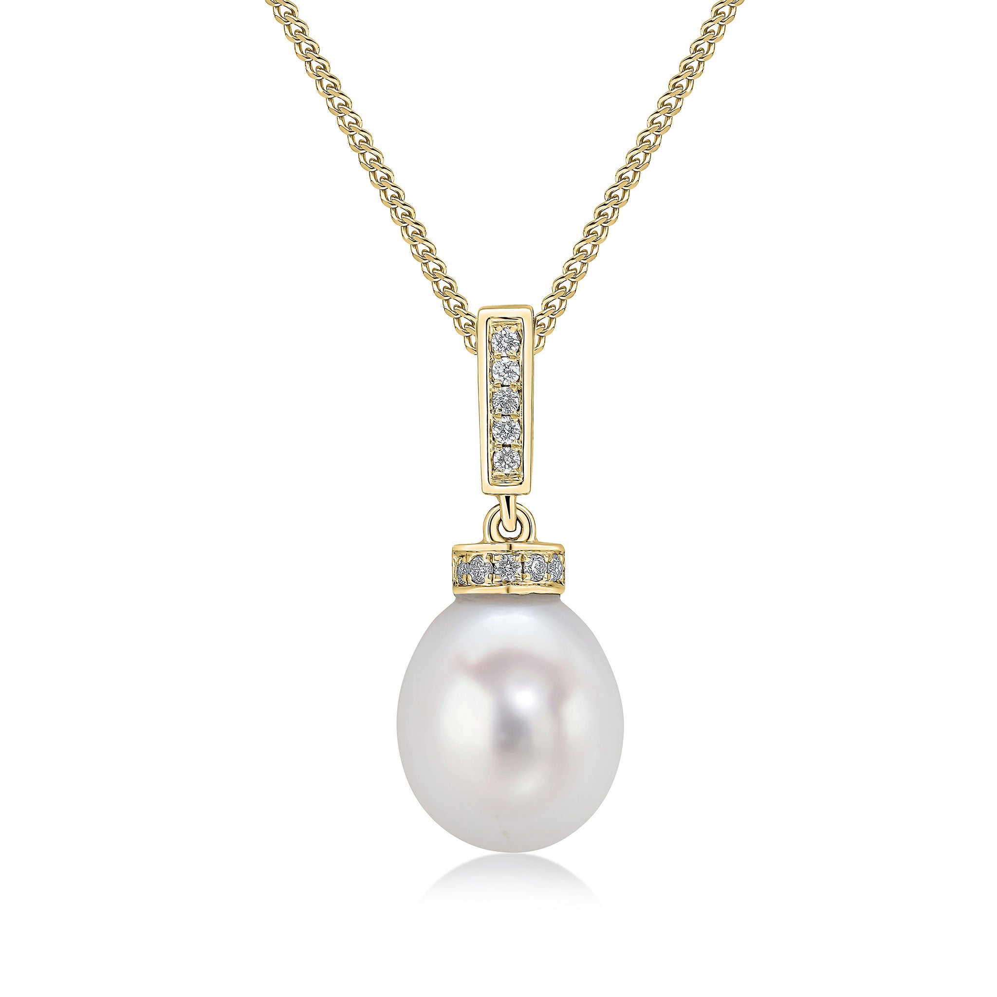 18ct Yellow Gold Freshwater Cultured Pearl and Diamond Line and Cap Pendant