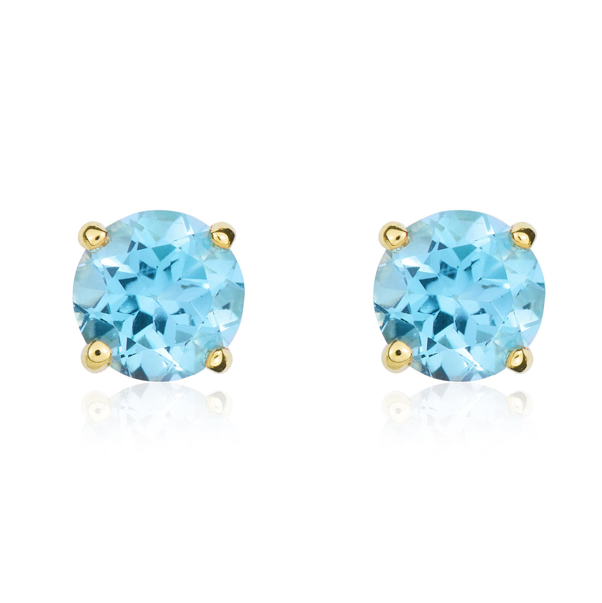 9ct Yellow Gold Round Swiss Blue Topaz Claw Stud Earrings