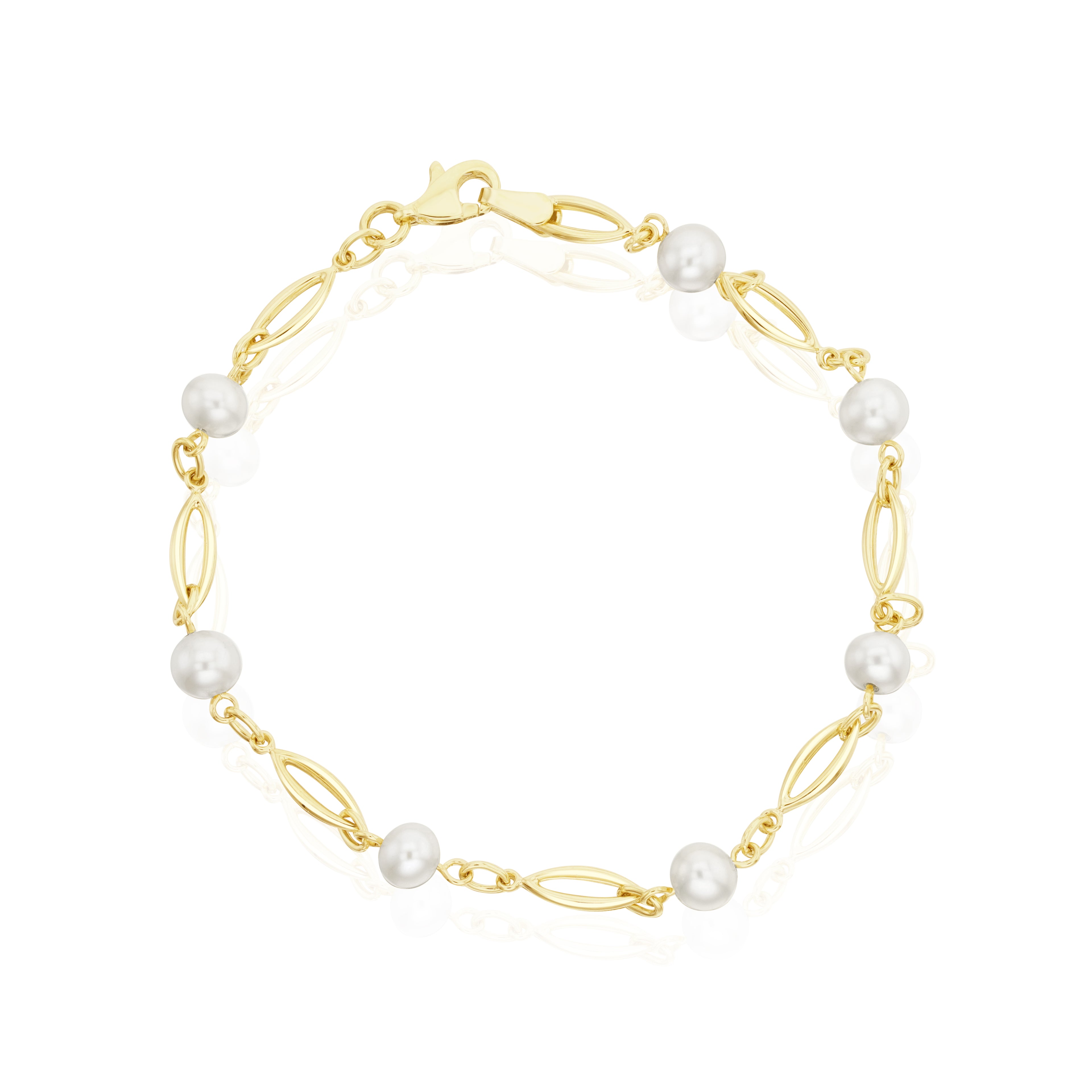 9ct Yellow Gold Marquise & Freshwater Pearl Design Bracelet 7"