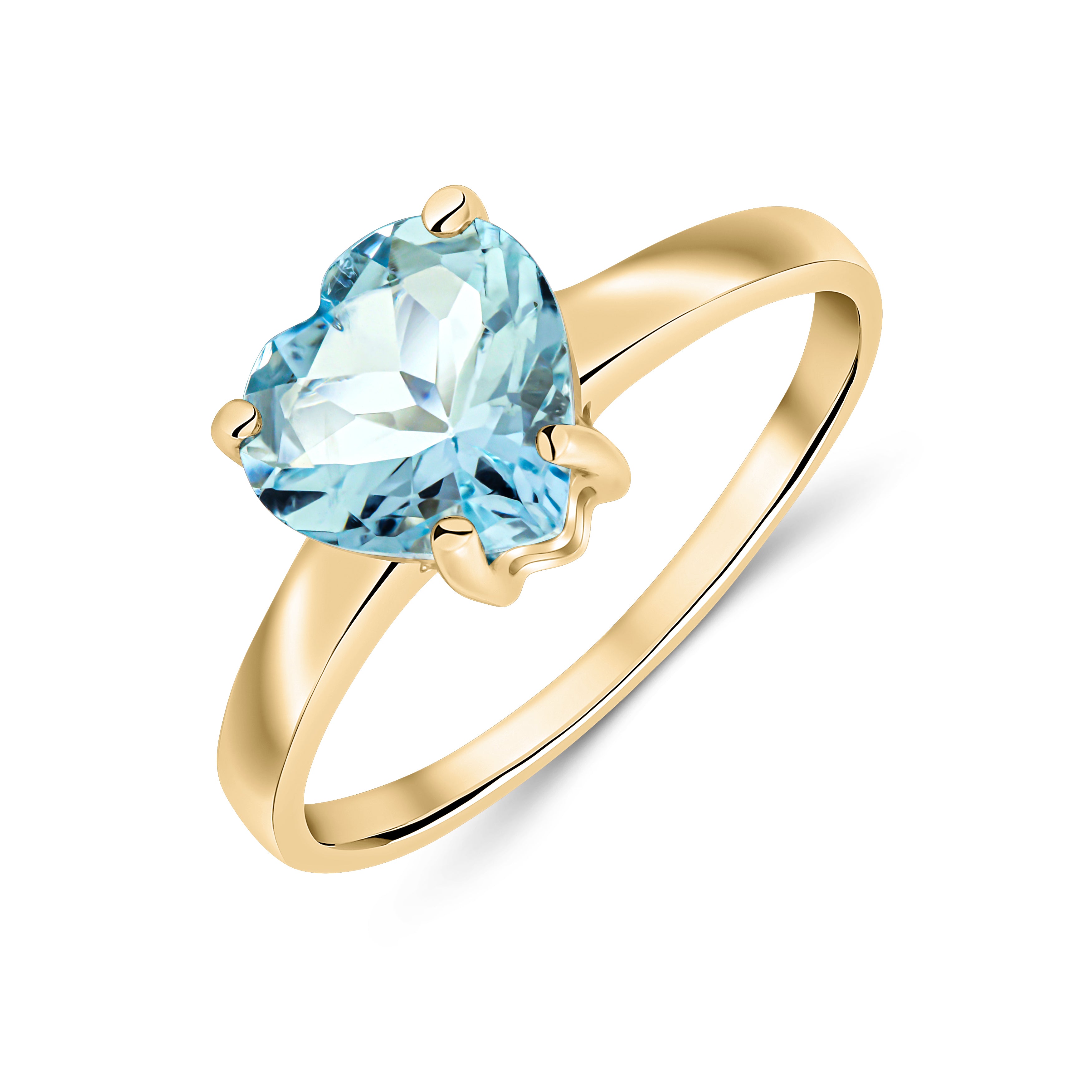9ct Yellow Gold 8mm Heart Aquamarine Claw Set Single Stone Ring