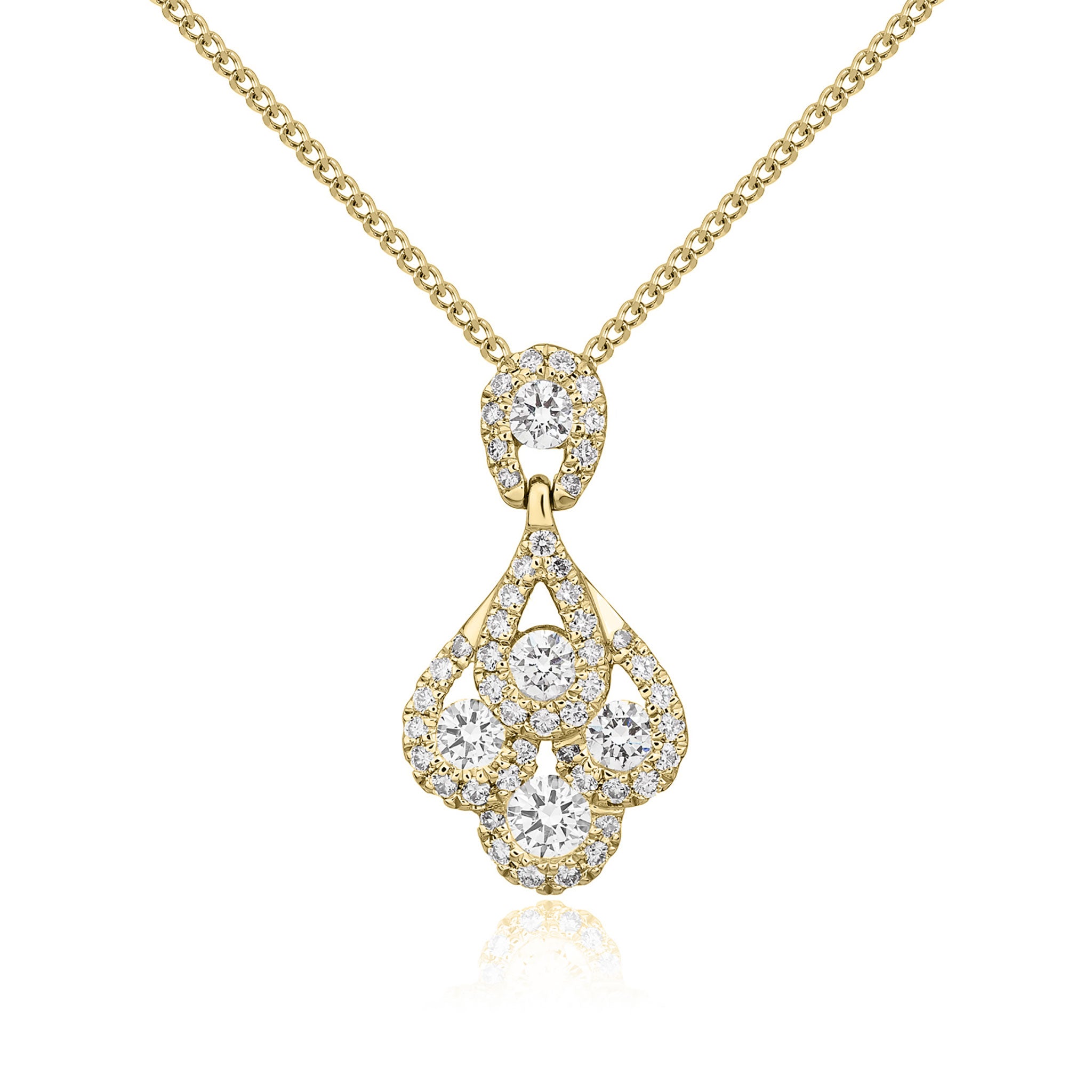 18ct Yellow Gold Round Diamond 'peacock' Claw Set Pendant