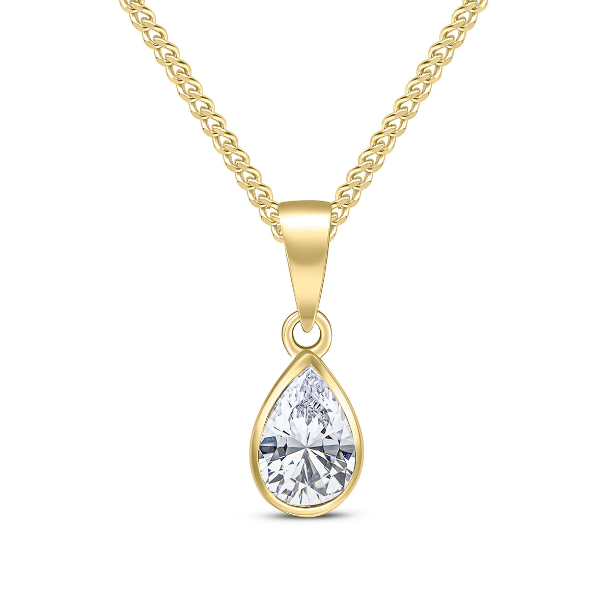 9ct Yellow Gold 7x5 Pear Shape CZ Rubover Pendant