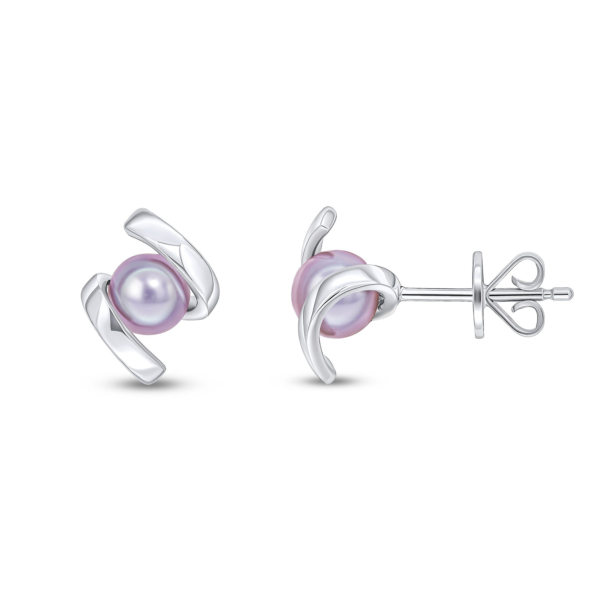 9ct White Gold Grey Round cultured freshwater pearl Twist Stud Earrings