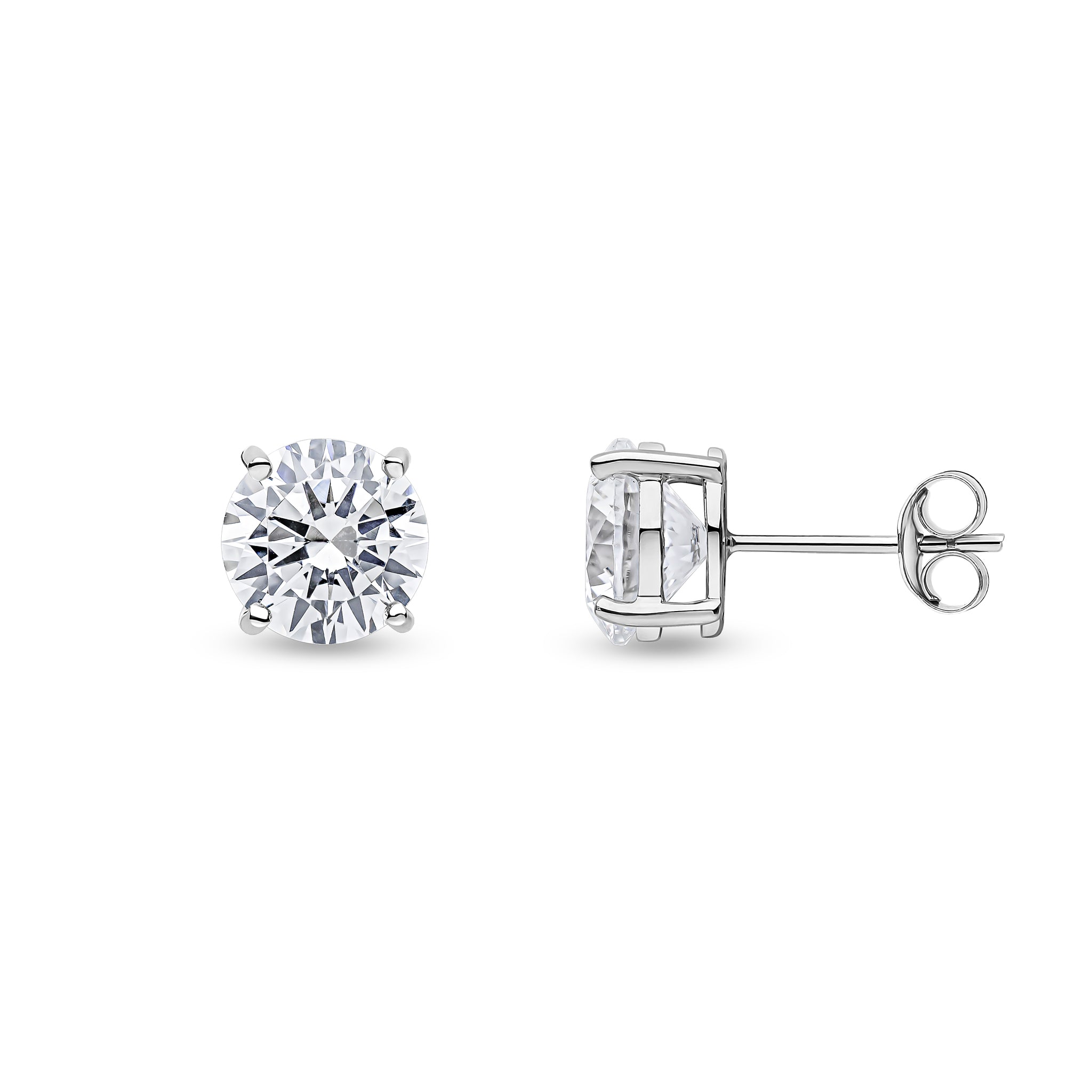 9ct White Gold 8mm Round CZ Claw Set Earrings