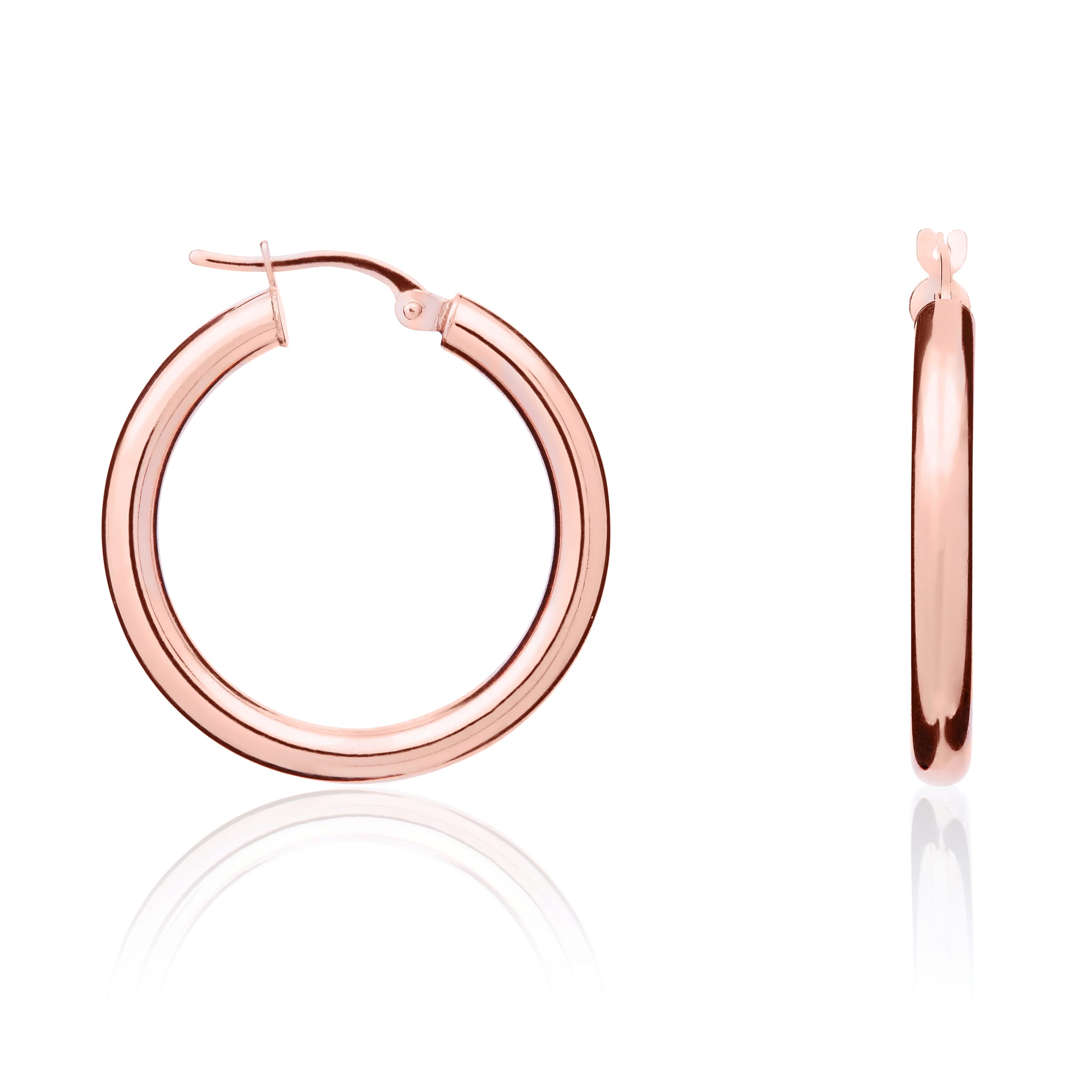 9ct rose gold 3mm Tube Polished Hoop Earrings - 26mm Diameter