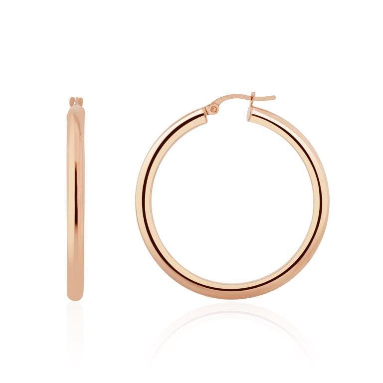 9ct Rose Gold 3mm Tube Polished Hoop Earrings 36 Diameter