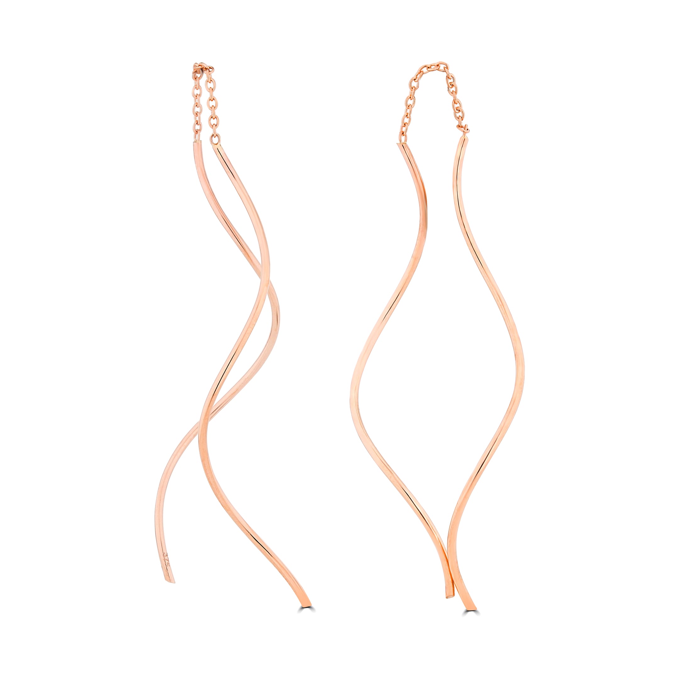 9ct Rose Gold Double Squiggle Pull-Through Drop Earrings