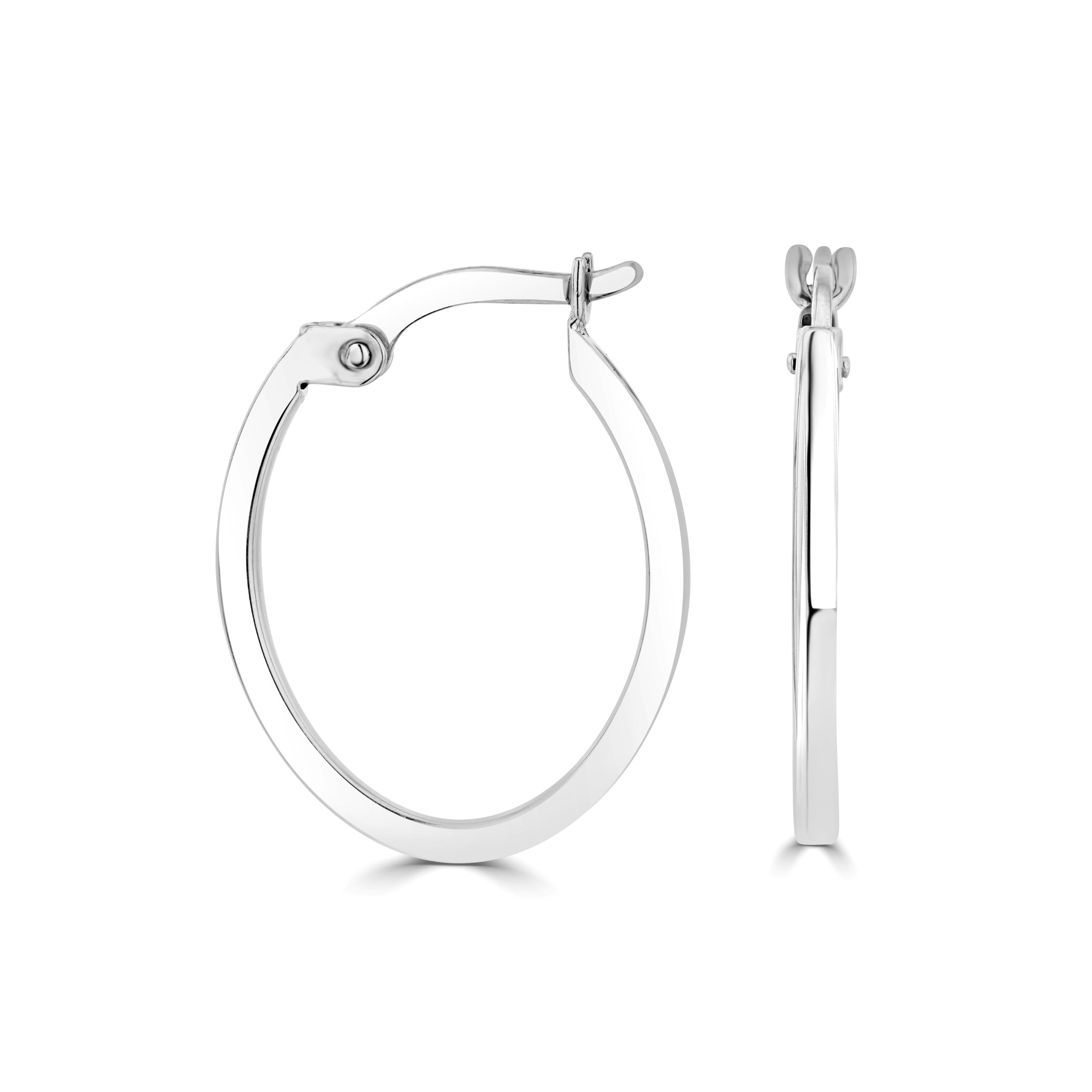 9ct White Gold 1.5mm Square Tube Oval Hoop Earrings