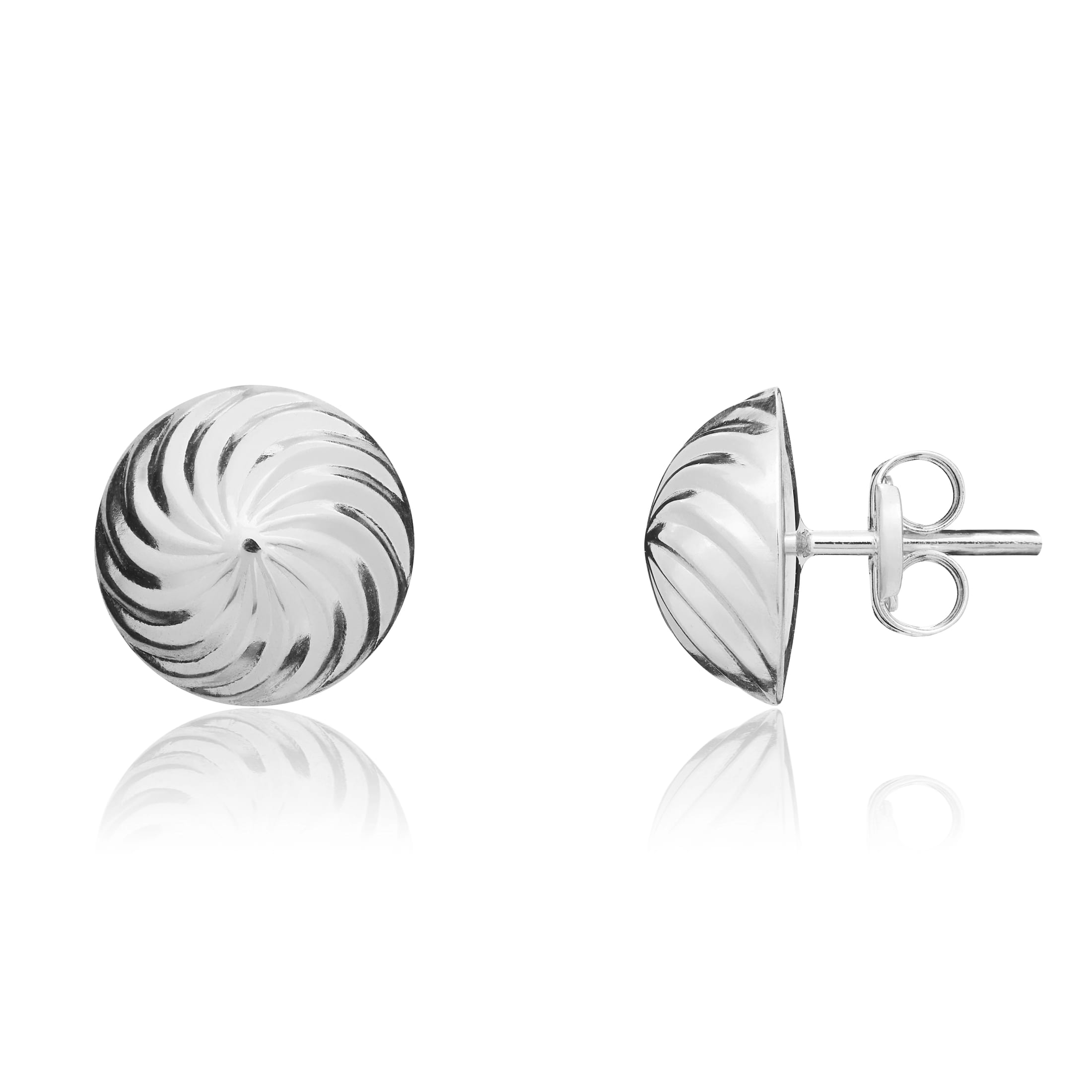 9ct White Gold 10mm Swirl Dome Stud Earrings