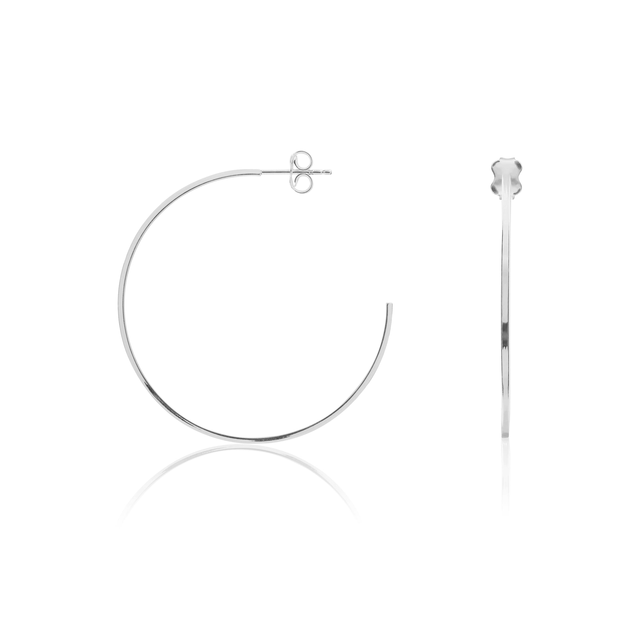 9ct White Gold 1mm Square Tube Peg And Scroll Hoop Earrings. 32mm D