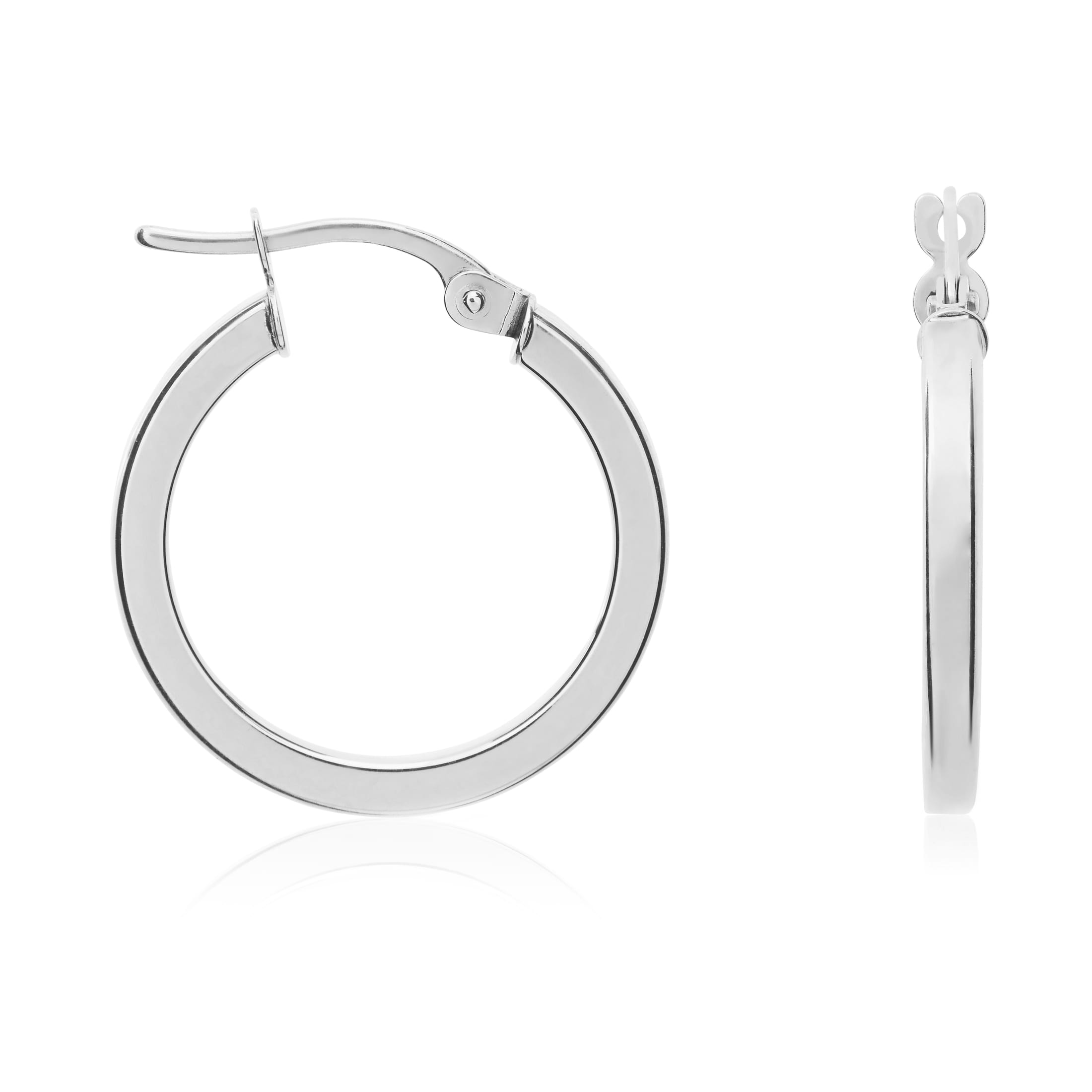 9ct White Gold 2mm Square Tube Round Hoop Earrings. 19mm Outer Diam