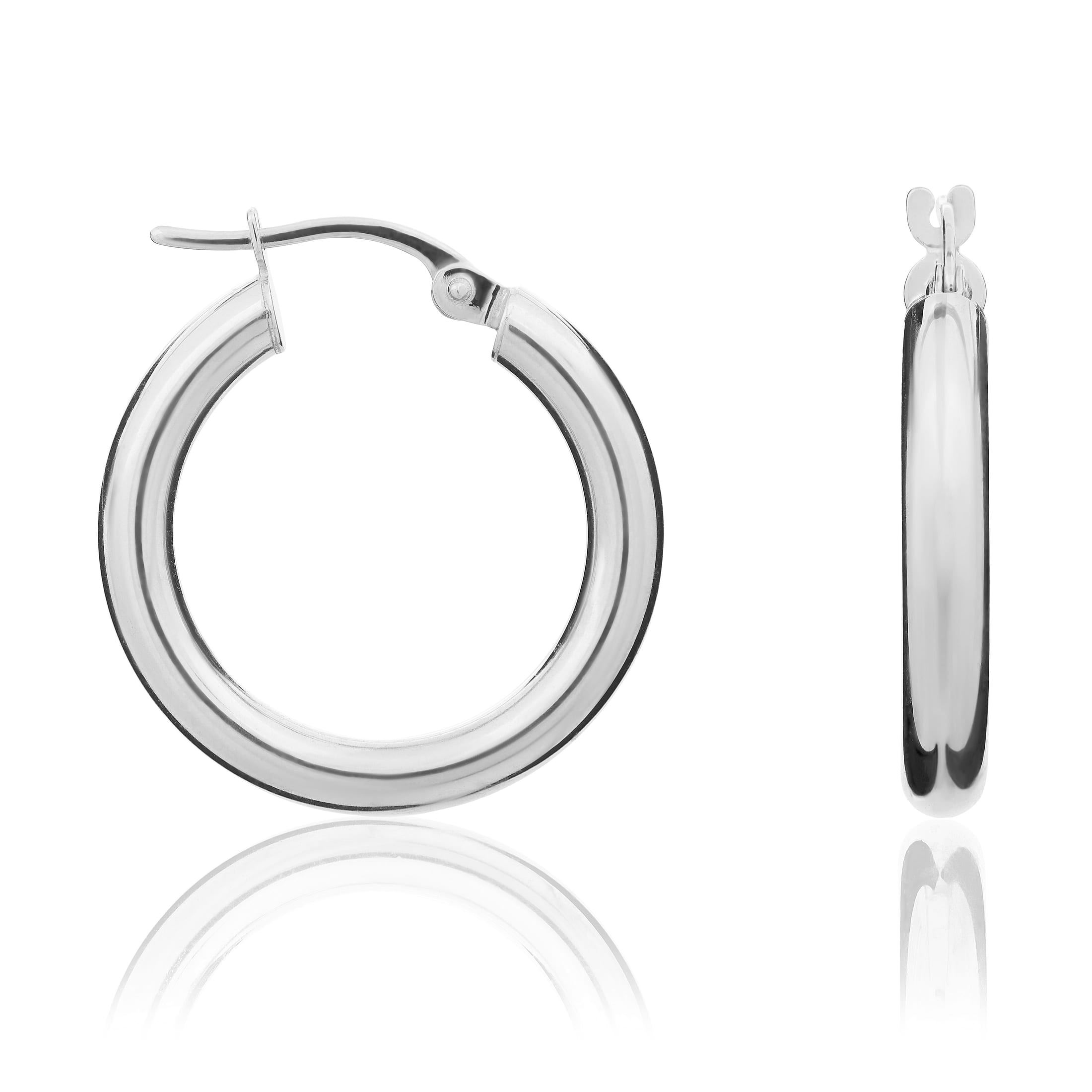 9ct White Gold 3mm Tube Polished Hoop Earrings - 21mm Diameter