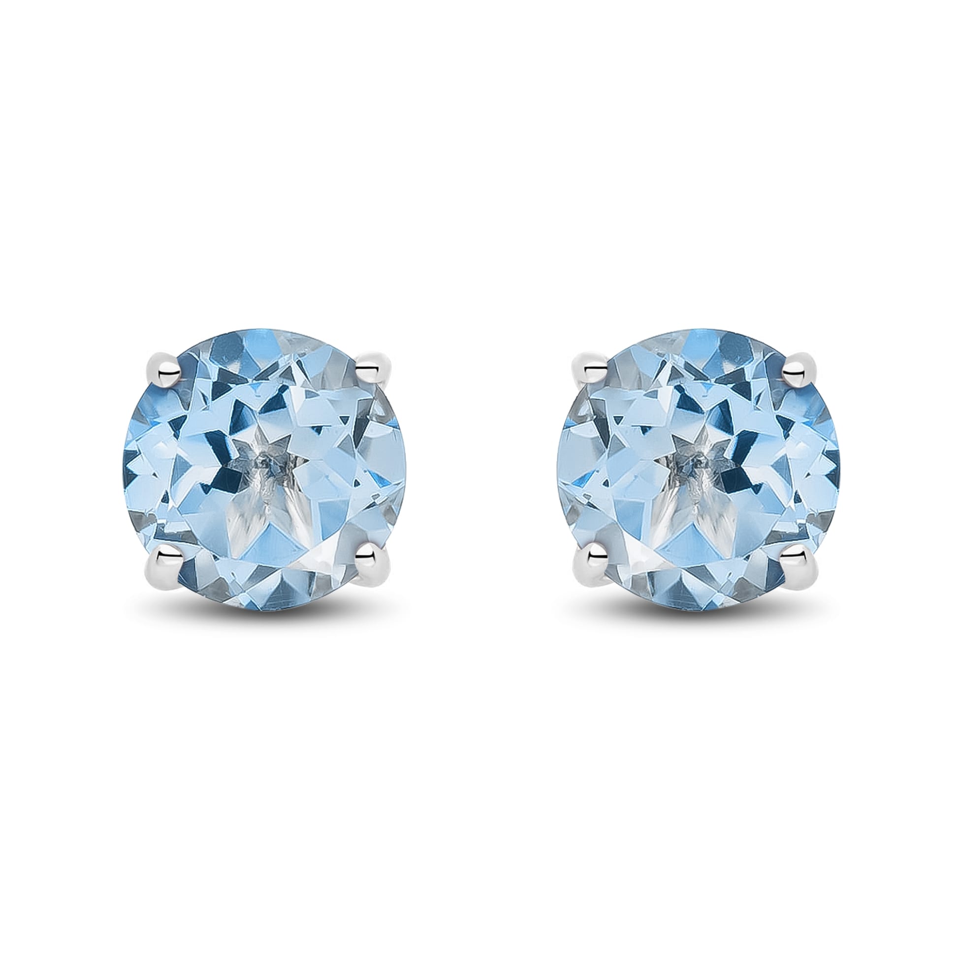 9ct white gold 7mm Round aquamarine Claw Set Earrings