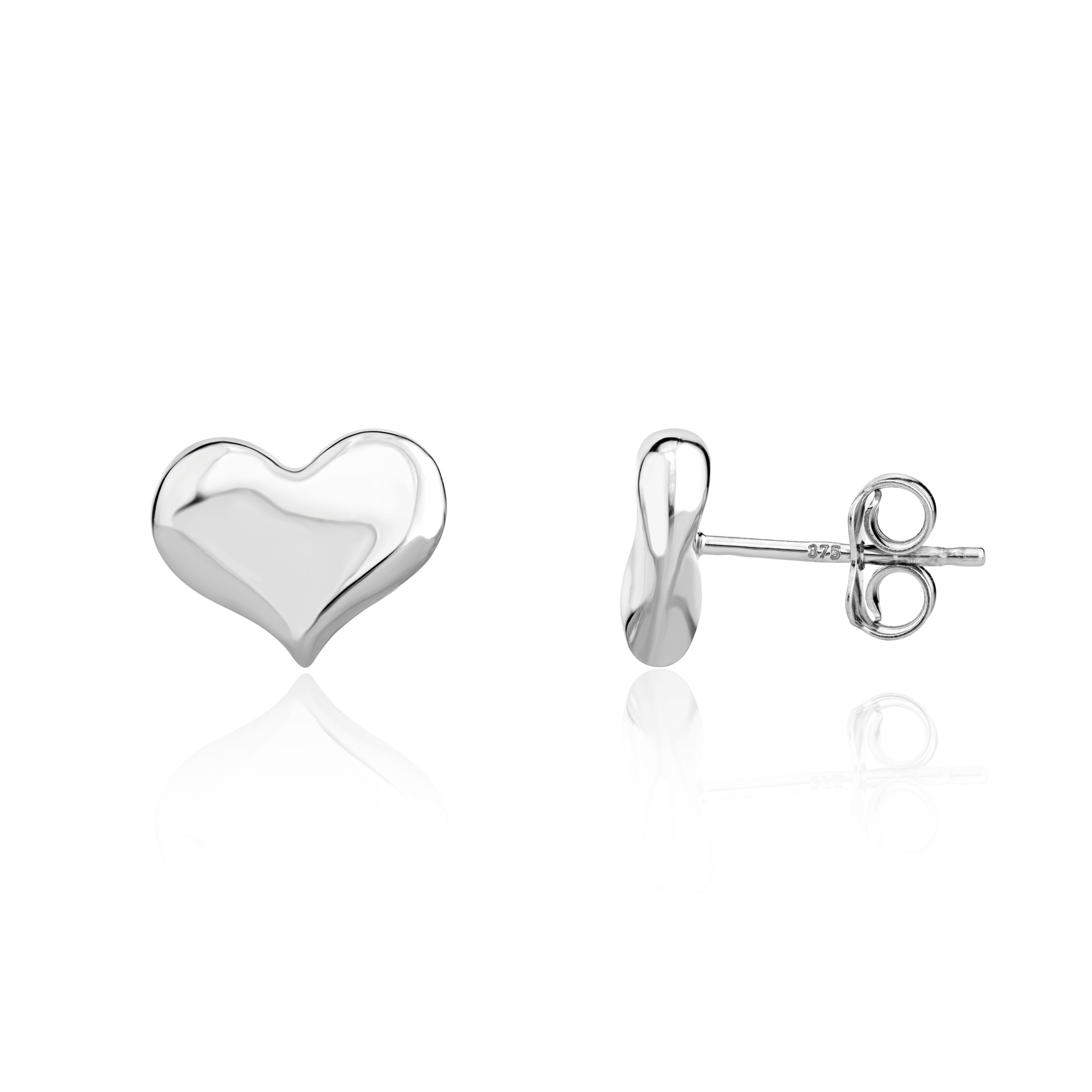 9ct White Gold Curved Heart Stud Earrings