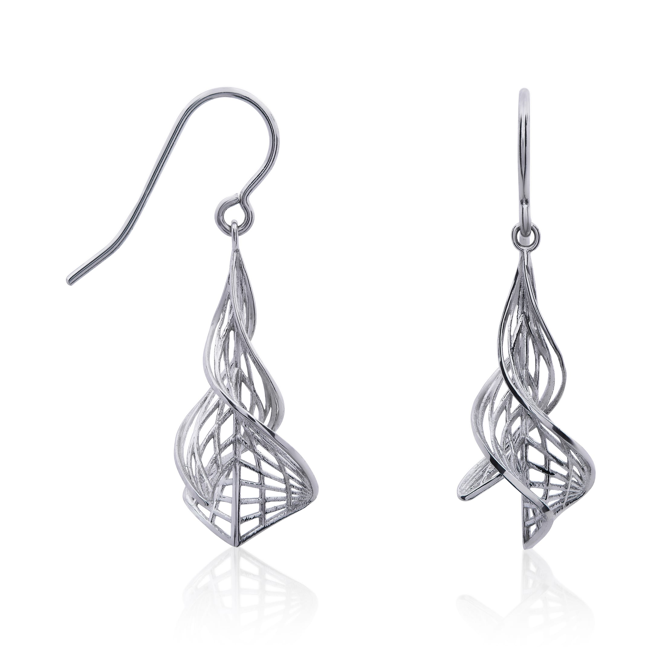 9ct White Gold Filigree Spiral Drop Earrings With Shepherounds Hook Fi