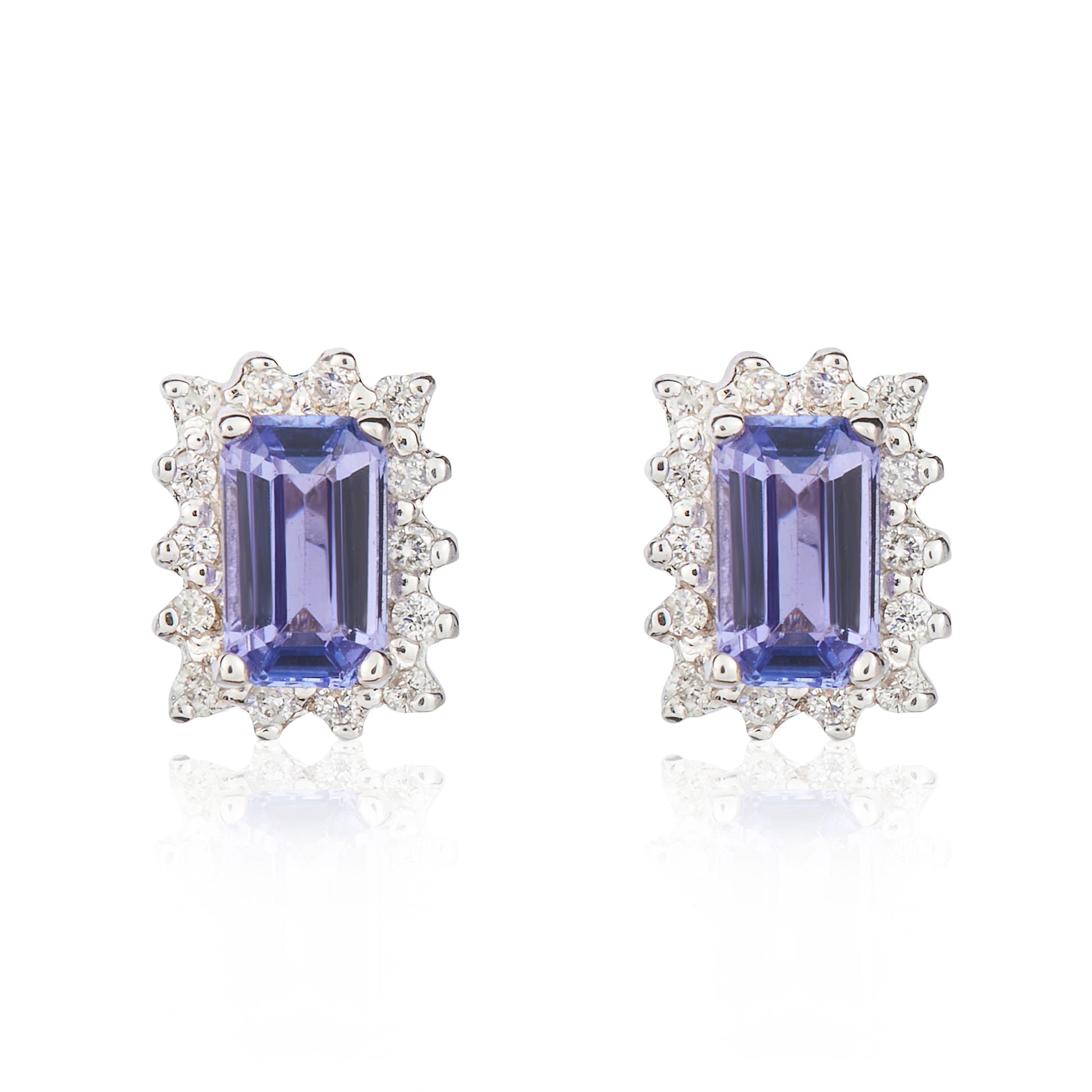 9ct white gold octagonal tanzanite and diamond cluster earrings