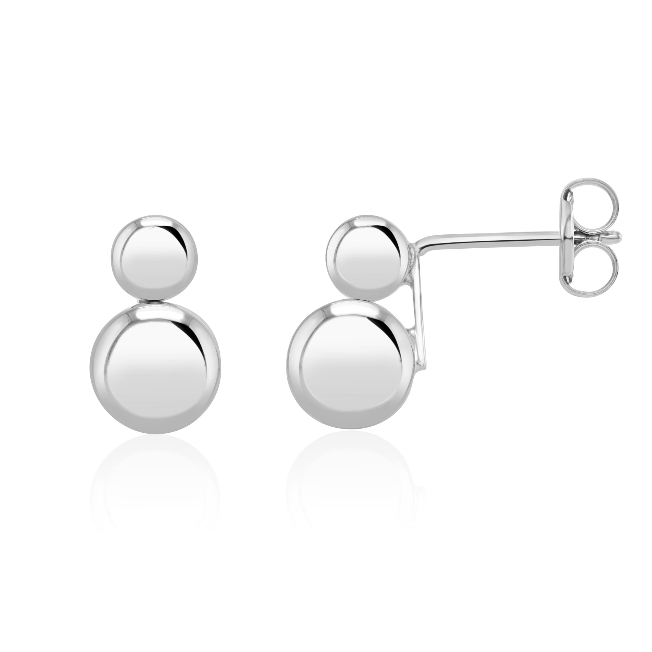 9ct White Gold Polished 4mm & 6mm Double Ball Stud Earrings