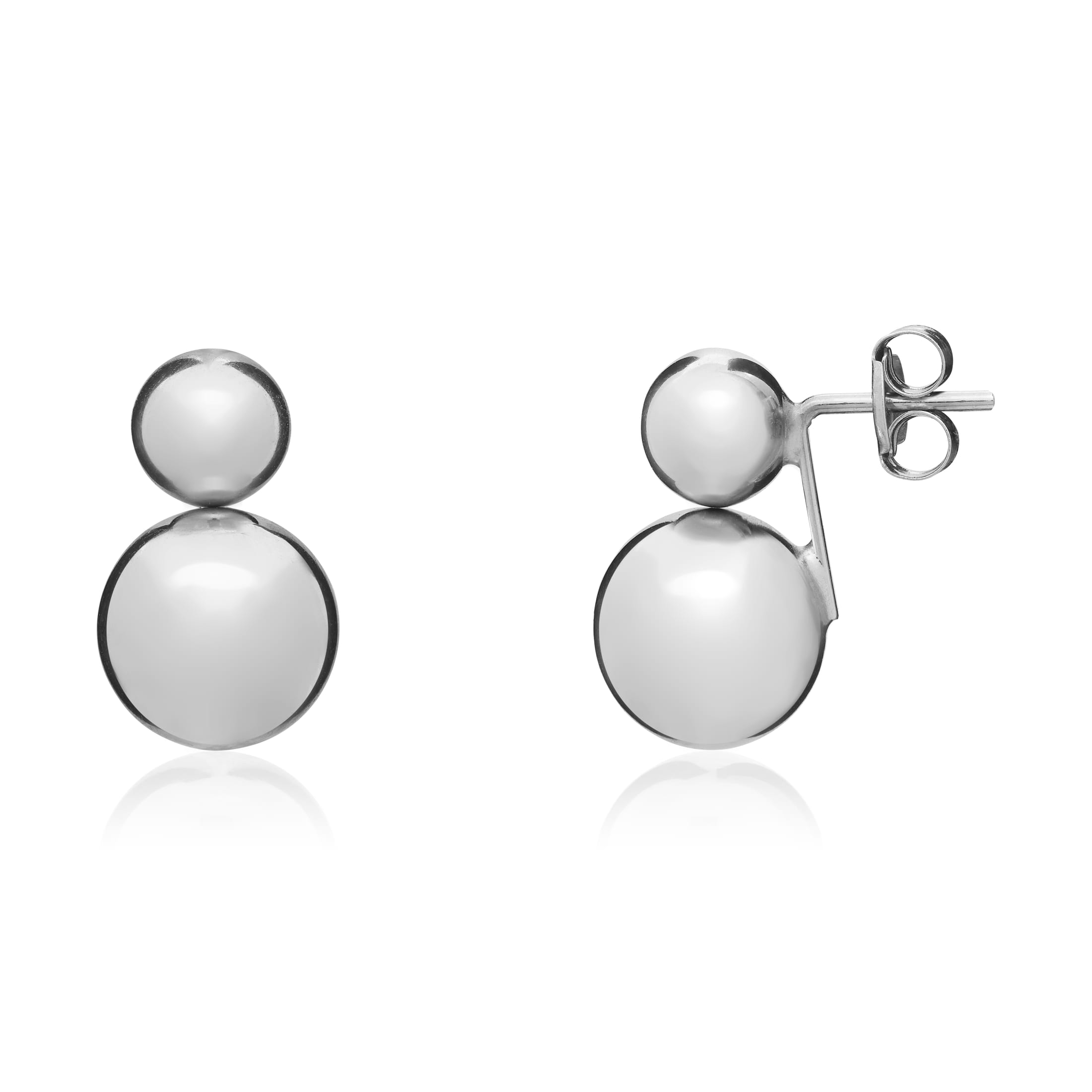 9ct White Gold Polished 6mm & 8mm Double Ball Stud Earrings