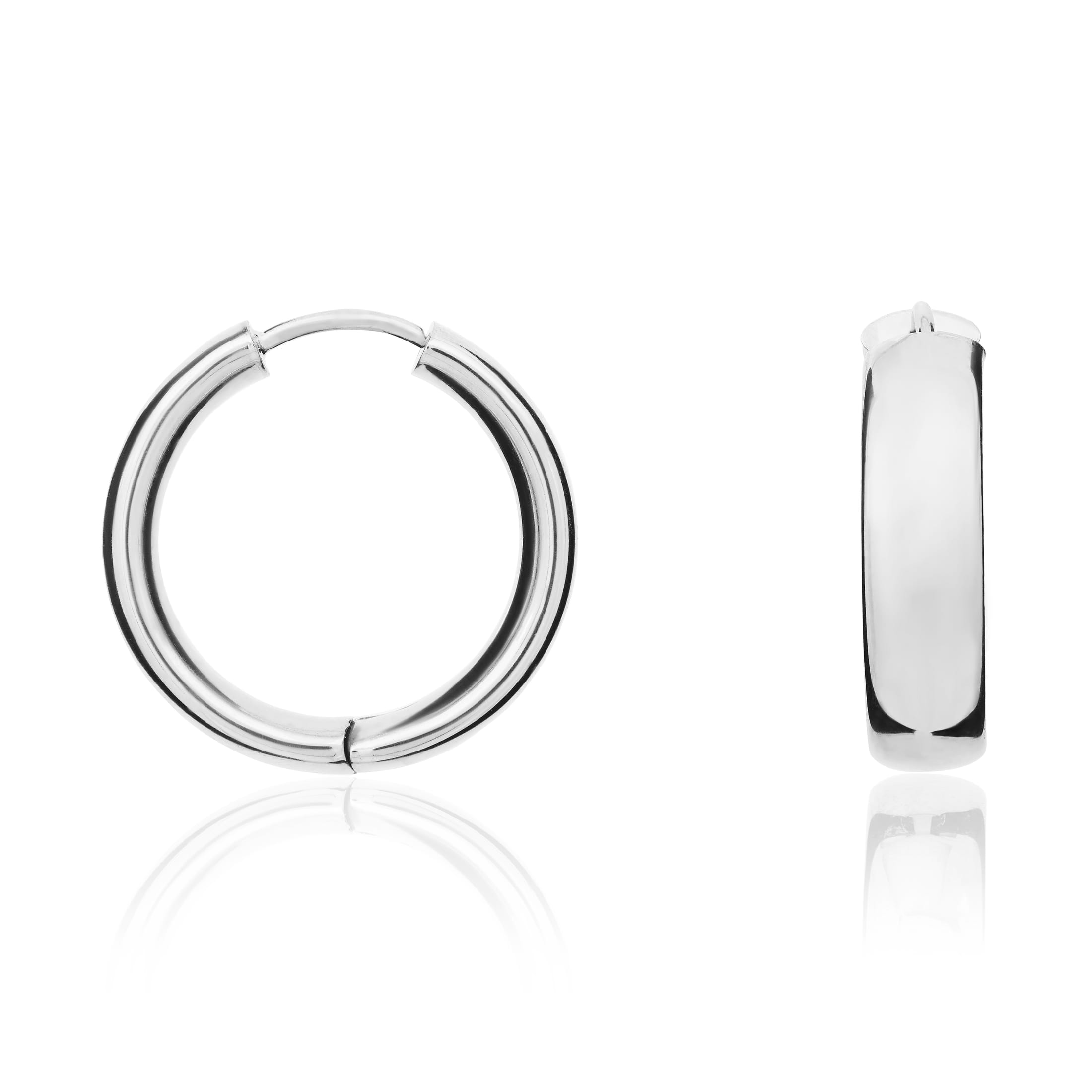 9ct white gold Polished Rounded Flat 5mm Wide Huggy Earrings. 20mm Outer Di
