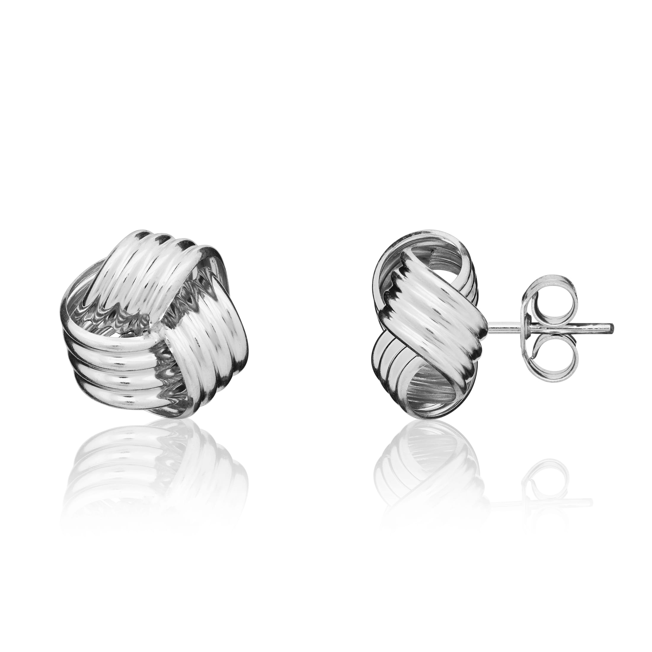 9ct white gold.Ribbed Larose golde Knot earrings