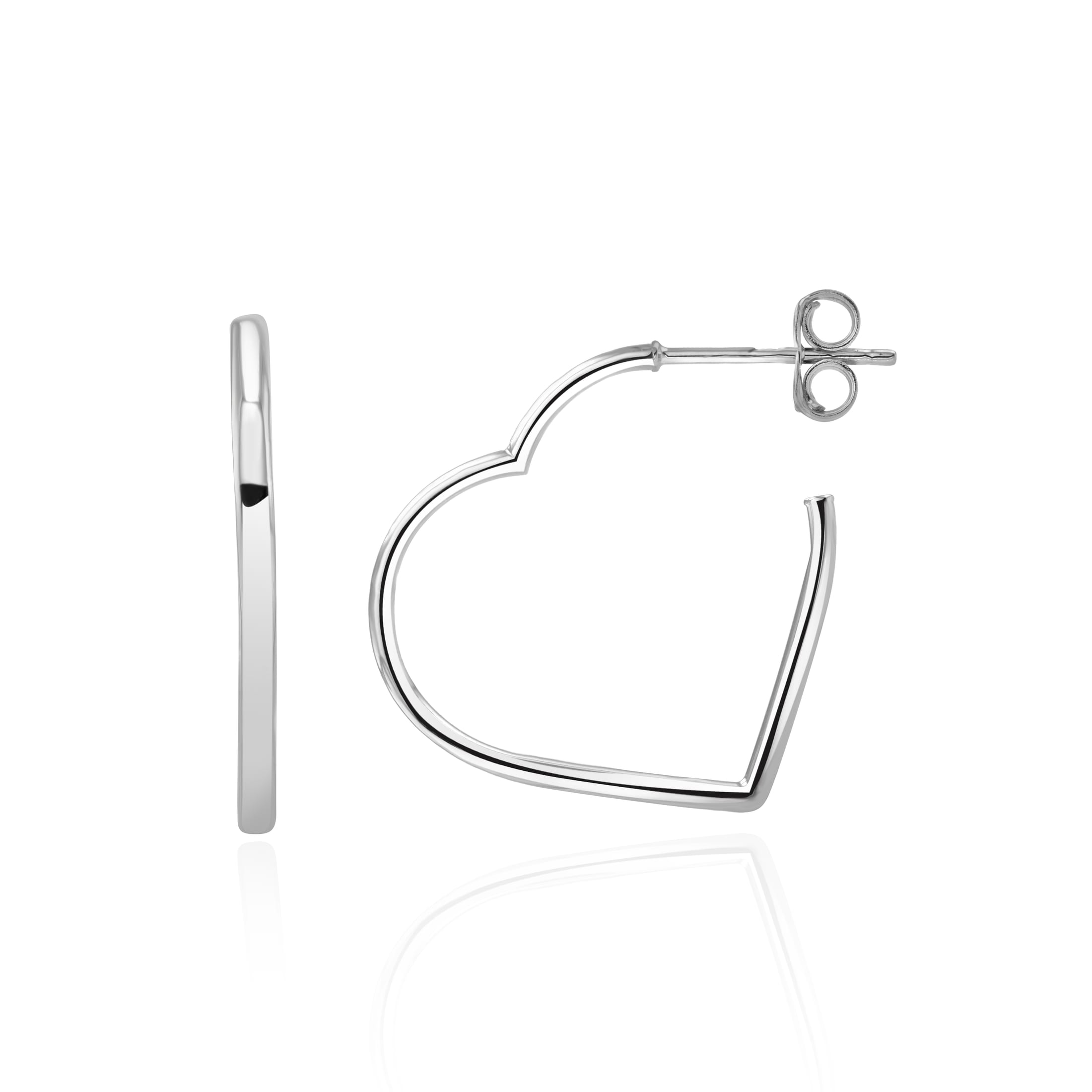 9ct White Gold Round Tube Heart Hoop Earrings