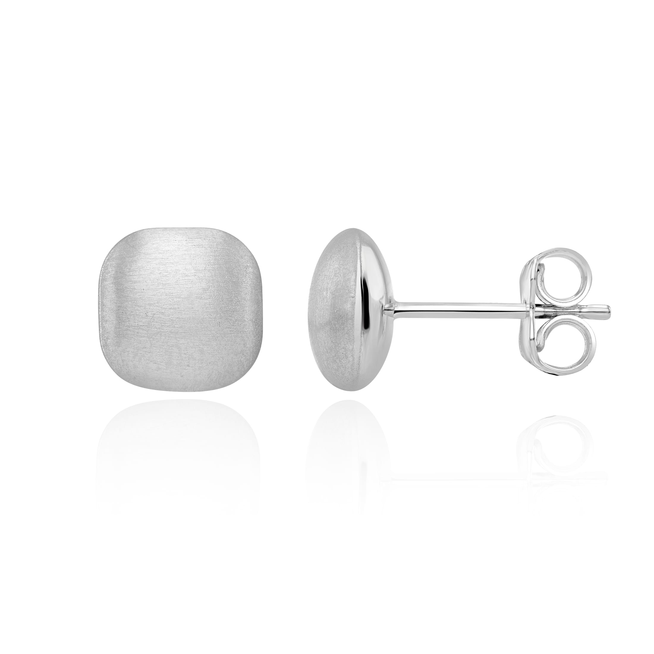 9ct White Gold Satin Finish Cushion Stud. 8mm