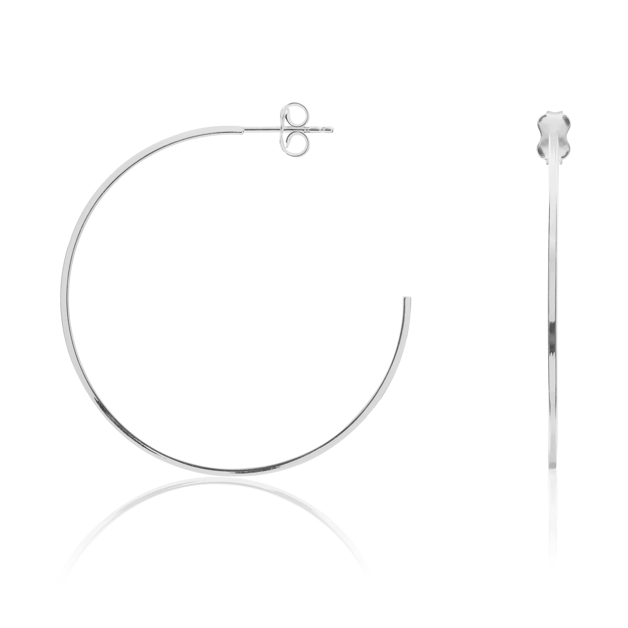 9ct White Gold Square Tube Peg & Scroll Hoop Earrings 42mm Diameter