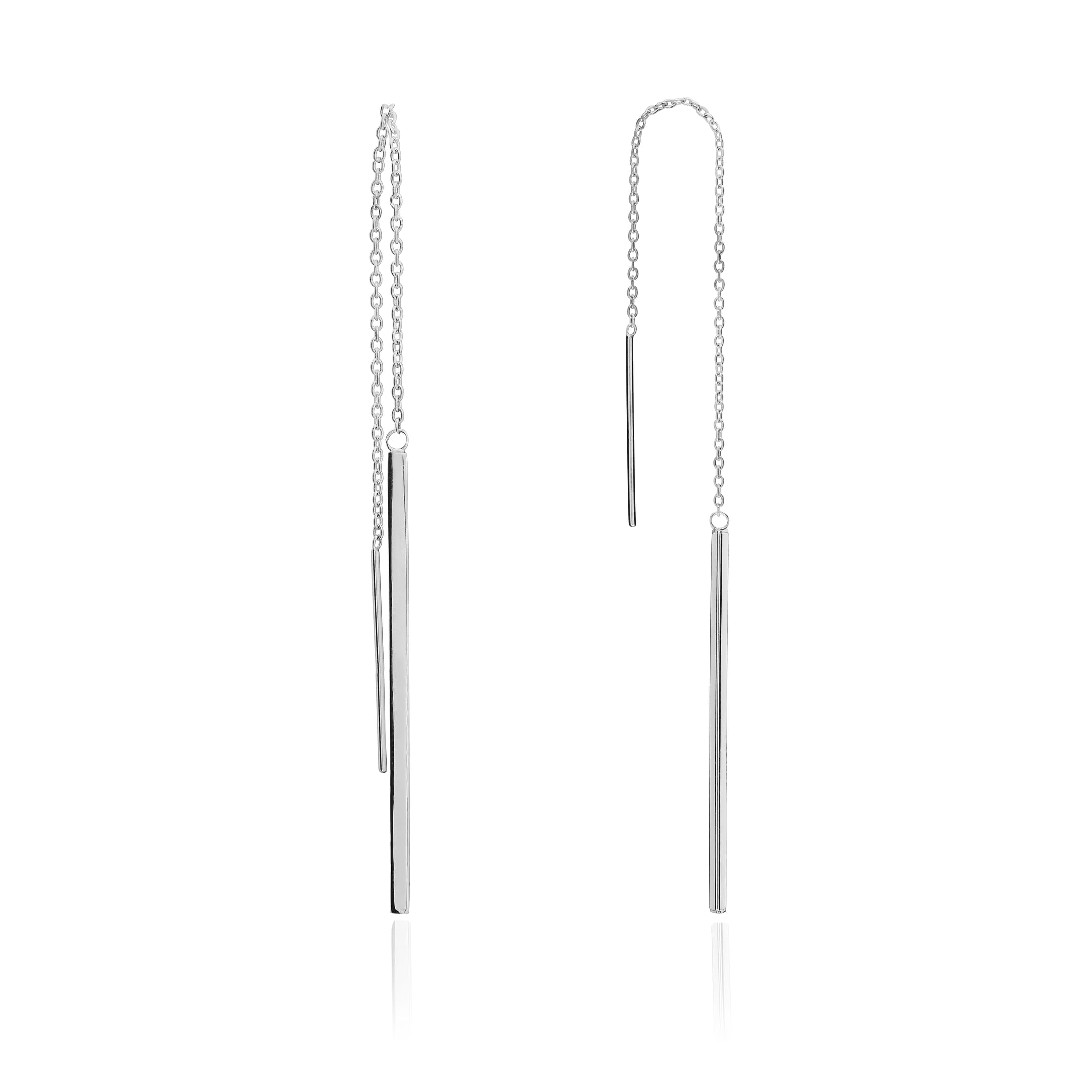 9ct White Gold Straight Bars Pull-Thru Drop Earrings